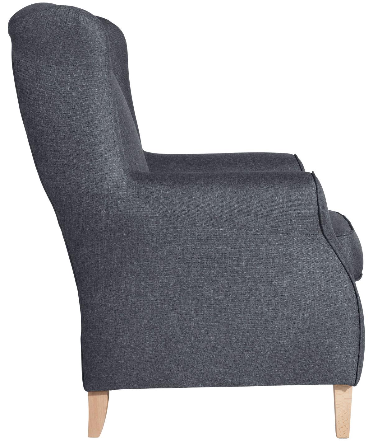 Ohrensessel Lorris Blaugrau Flachgewebe - Buchefarben/Blaugrau, Design, Holz/Textil (77/103/86cm) - Max Winzer