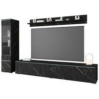 Wohnwand Vera ca. 210x130 cm Schwarz - Schieferfarben/Grau, Basics, Glas/Holzwerkstoff (210/130/33cm) - P & B