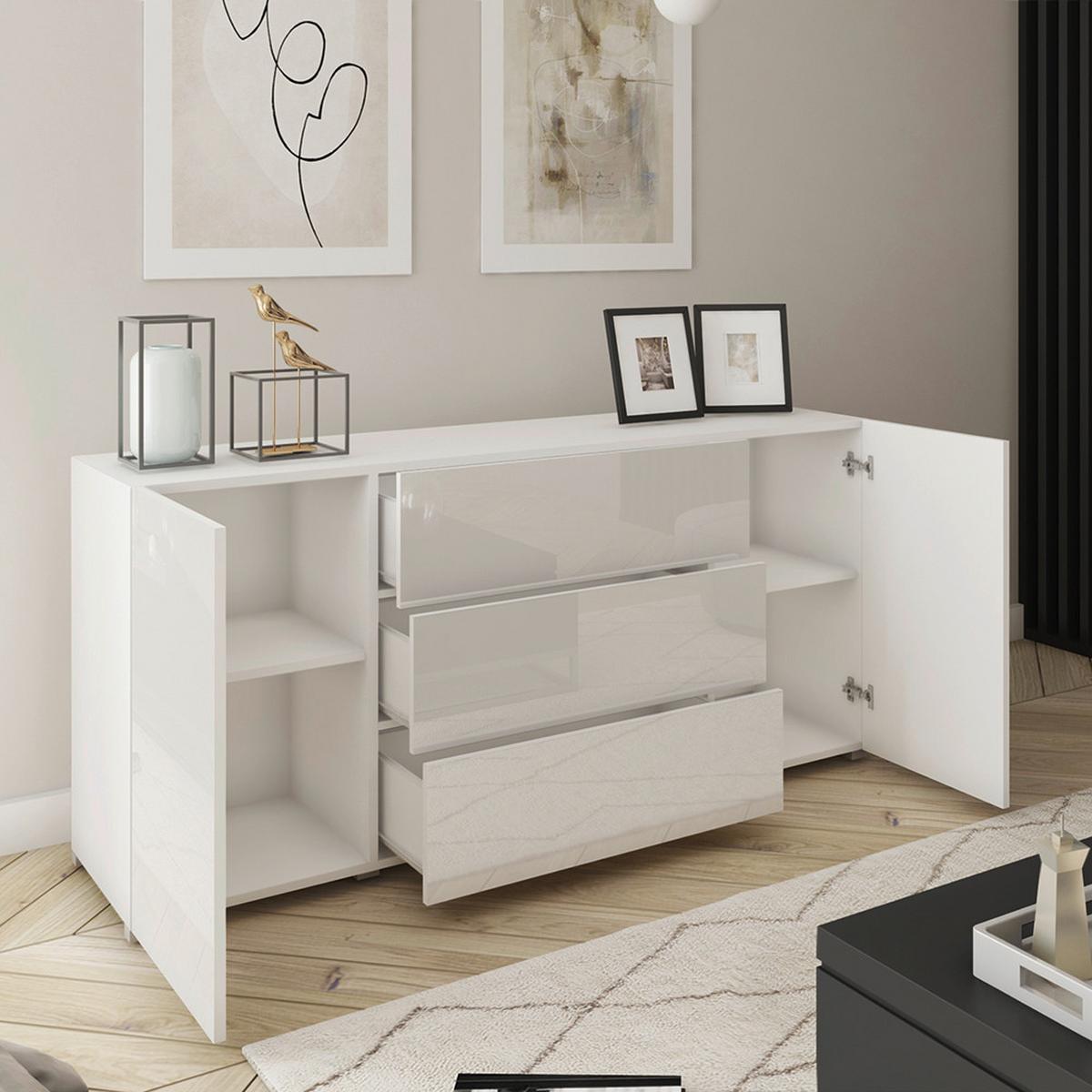 Sideboard Berlin Weiß/Hochglanz - Weiß Hochglanz/Weiß, Design, Holzwerkstoff/Kunststoff (150/68/38,5cm) - P & B