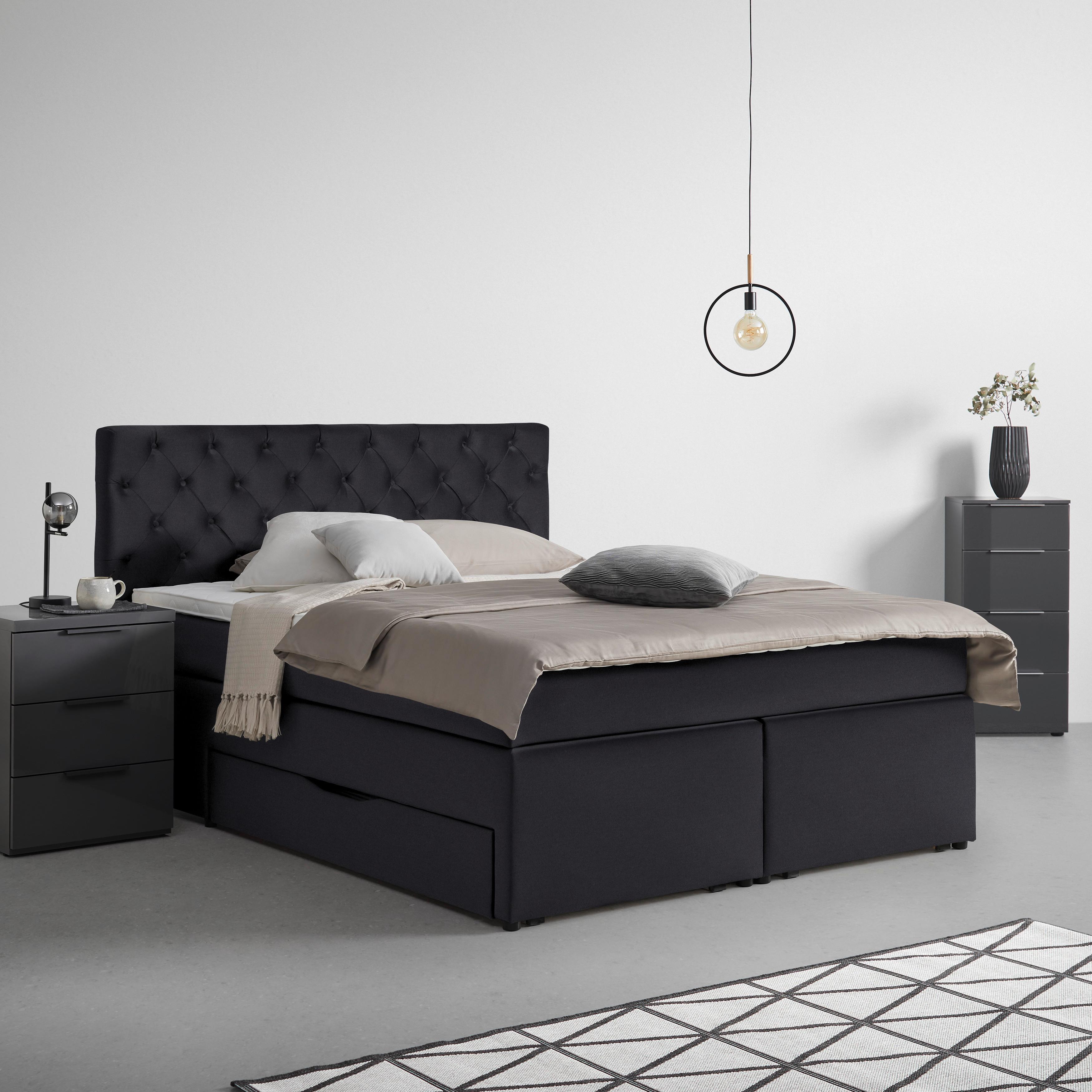 Boxspringbett Chester Schwarz ca. 160x200cm - Schwarz, Holzwerkstoff/Kunststoff (160/200cm) - Mömax