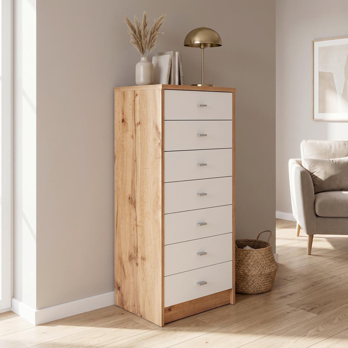 Comodă 4 You New - alb/culoare lemn stejar, Modern, material pe bază de lemn (50/111,4/34,6cm) - Modern Living
