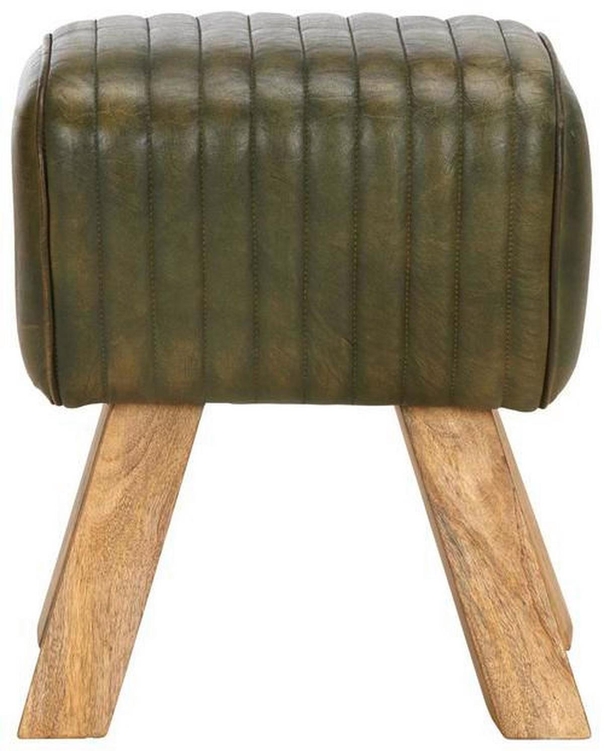 Hocker aus Leder/Mangoholz massiv - Naturfarben/Grün, Lifestyle, Leder/Holz (27/46/38cm) - Mömax