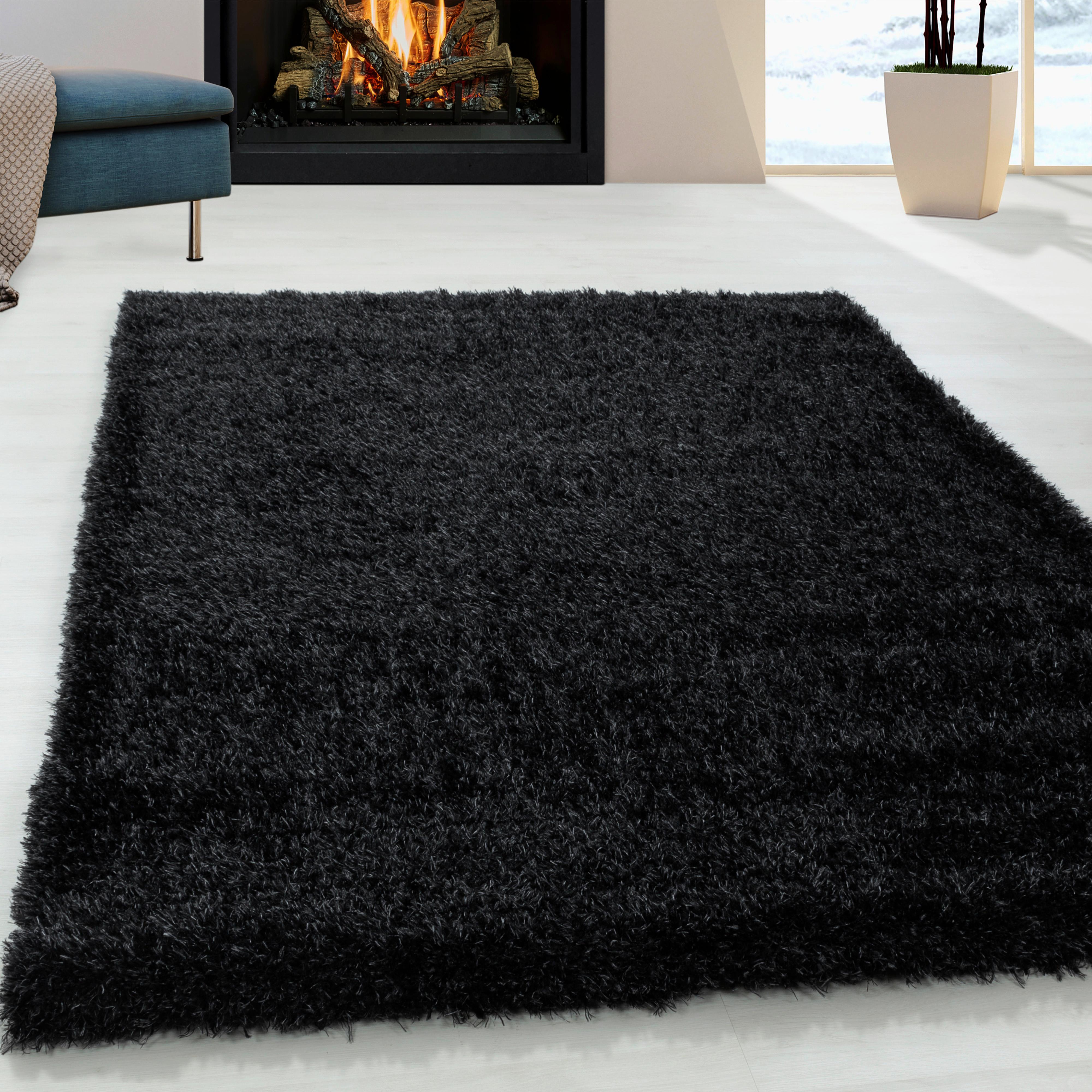 Hochflorteppich Brilliant Schwarz ca. 60x110cm - Schwarz, Basics, Textil (60/110cm)