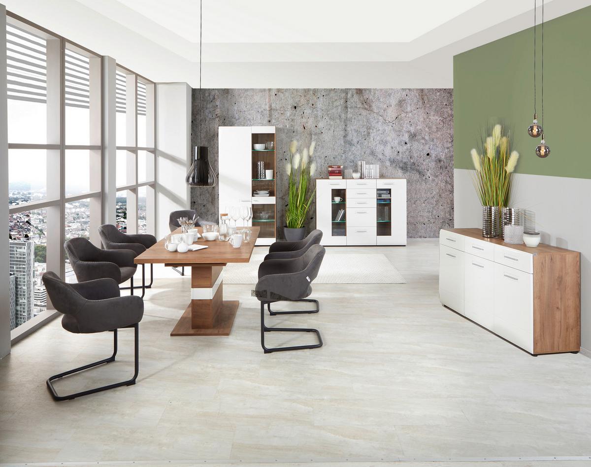 Visoka Komoda Avensis, Bela, Barva Hrasta - barve kroma/črna, Moderno, umetna masa/steklo (150/114,6/43,1cm) - Mömax