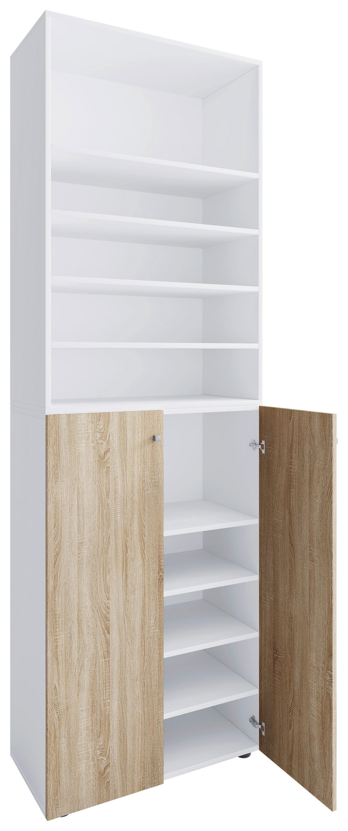 Schuhschrank LONA Weiß/ Sonoma Eiche ca.70x220x40cm - Silberfarben/Schwarz, Design, Holzwerkstoff/Kunststoff (70/220/40cm) - MID.YOU