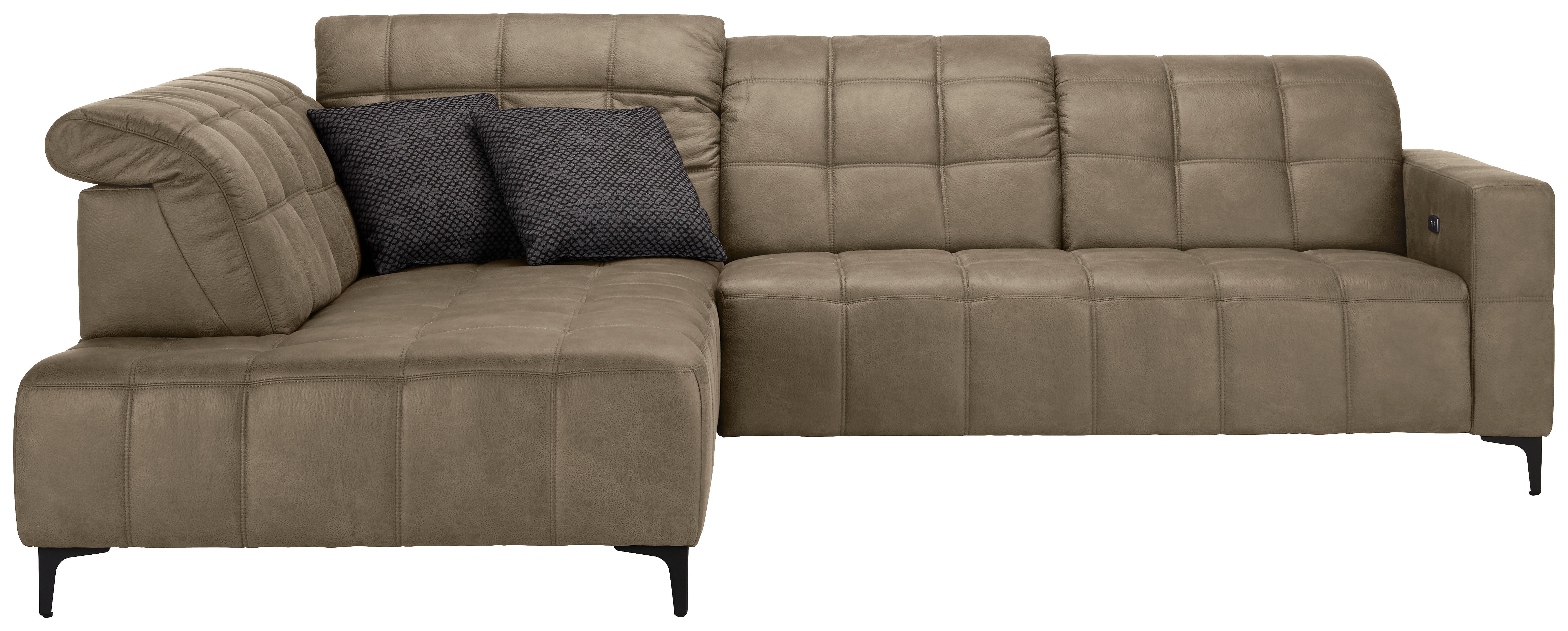 Ecksofa Panama links Taupe - Taupe/Schwarz, KONVENTIONELL, Textil/Metall (216/89-102/304cm) - Premium Living
