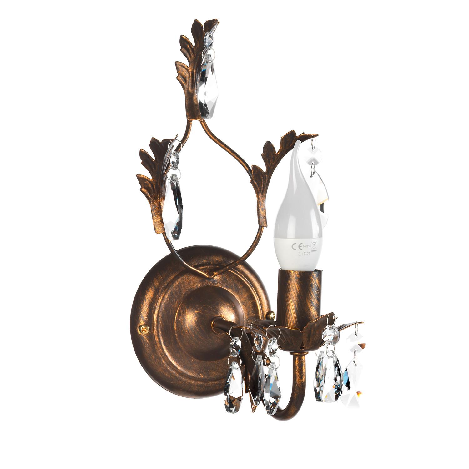 Wandleuchte Teresa Bronzefarben max. 6 Watt - Bronzefarben, KONVENTIONELL, Glas/Metall (22/13/30cm)
