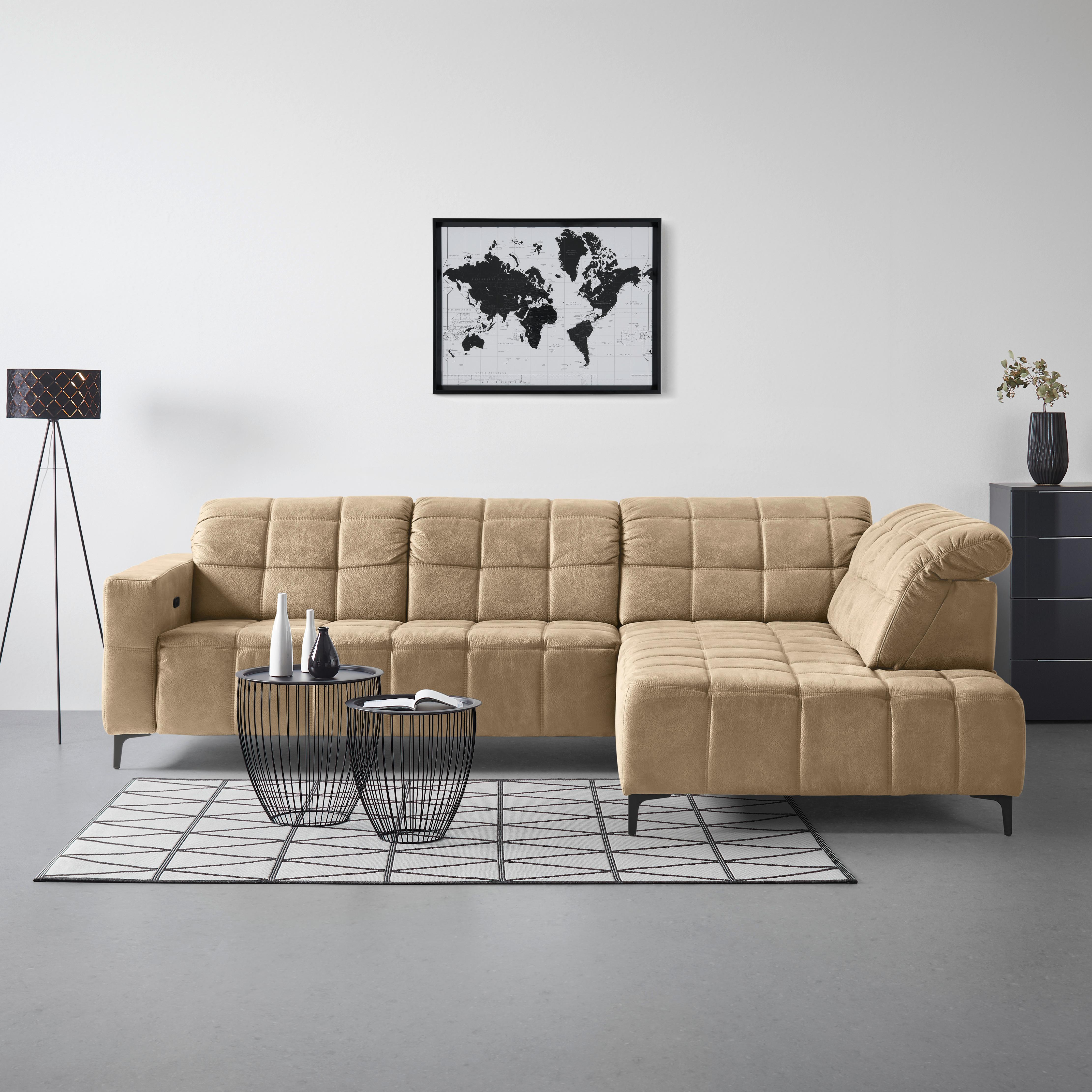 Ecksofa Panama rechts Beige - Beige/Schwarz, KONVENTIONELL, Textil/Metall (304/89-102/216cm) - Premium Living