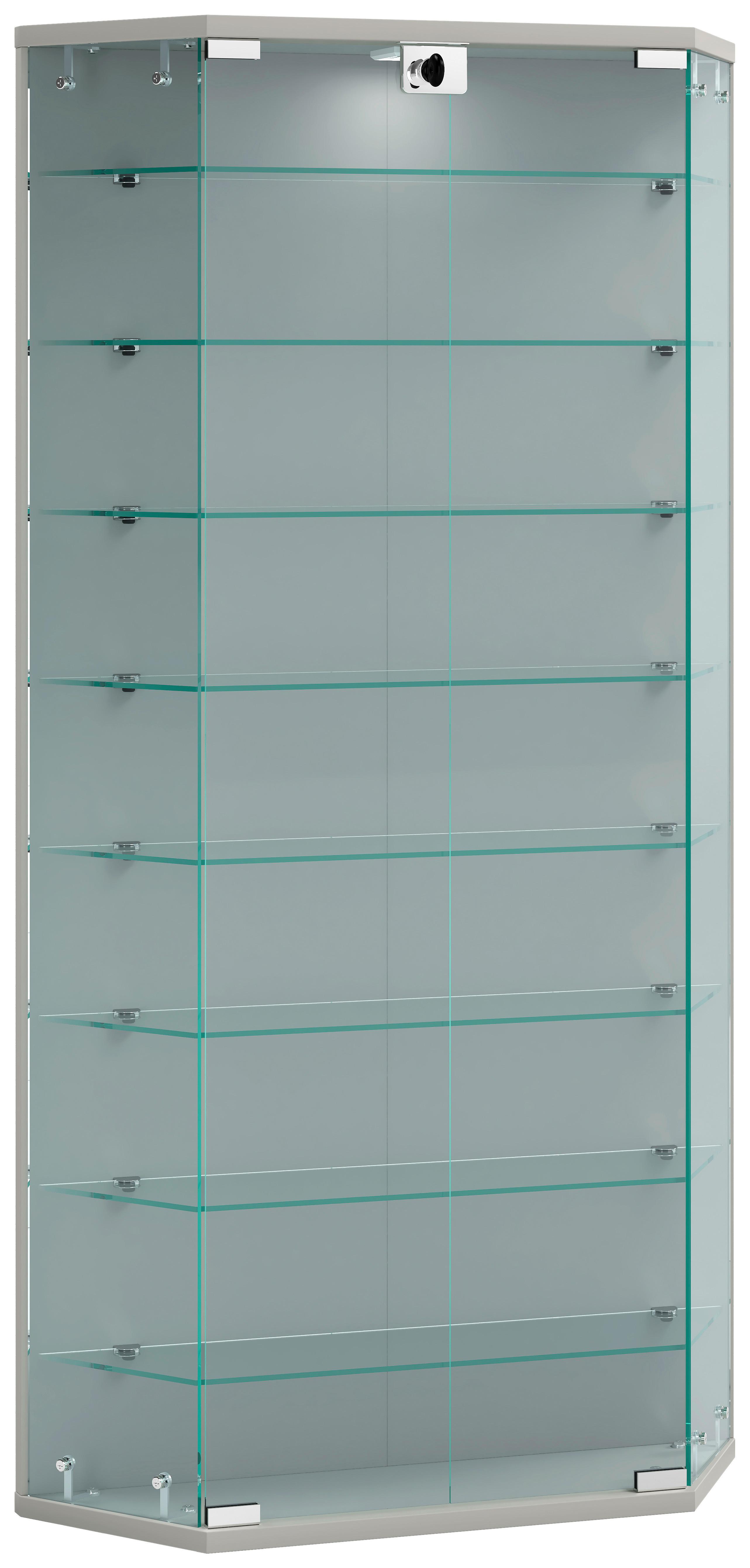 VITRINE BENILA XL - Transparent/Silberfarben, Design, Glas/Holzwerkstoff (83/114/17cm) - MID.YOU