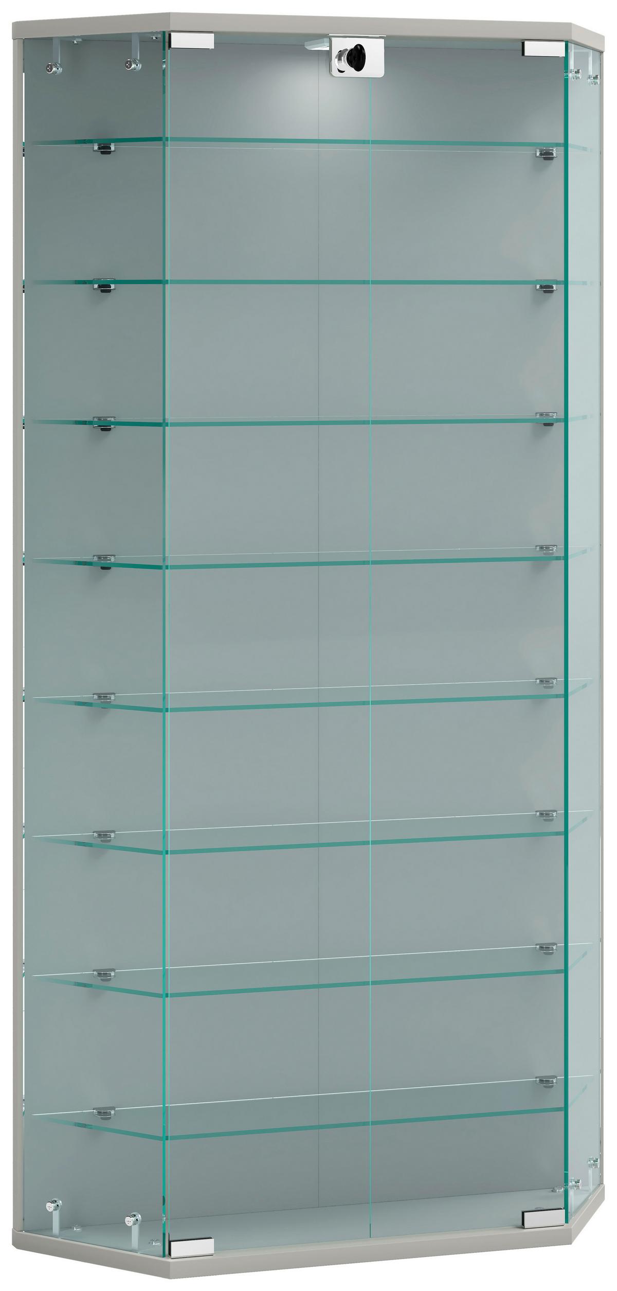VITRINE BENILA XL - Transparent/Silberfarben, Design, Glas/Holzwerkstoff (83/114/17cm) - MID.YOU