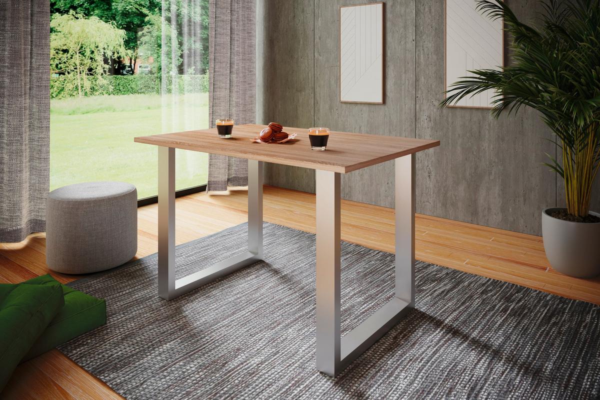 SCHREIBTISCH LONA - Silberfarben/Sonoma Eiche, Design, Holzwerkstoff/Metall (110/50/76cm) - MID.YOU