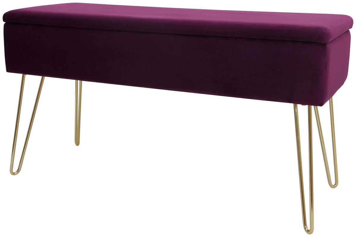 Hockerbank Scarlett Beere Samt mit Stauraum - Beere/Goldfarben, Design, Textil/Metall (75/42/30cm) - Echtwerk