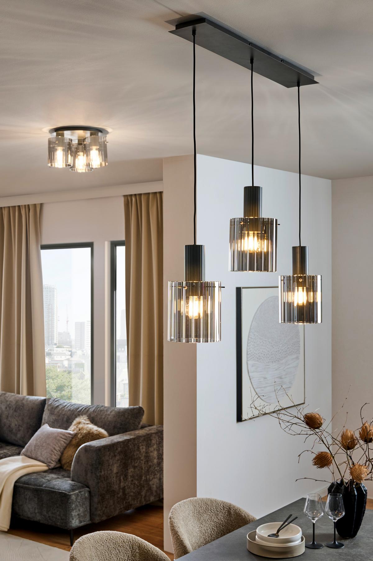 LAMPA WISZĄCA DUNDEE - ciemnoszary, Design, metal/szkło (98/18/120cm) - Novel