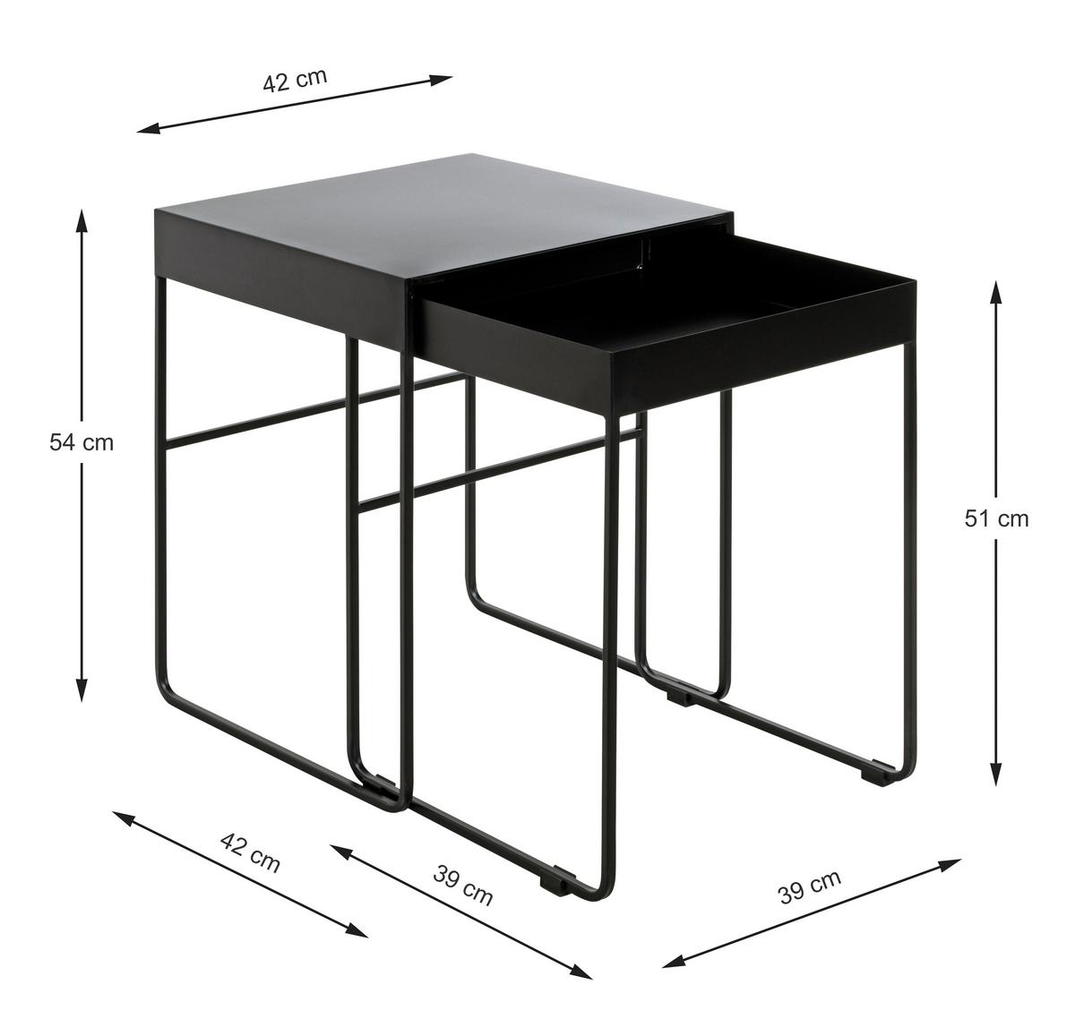 ZESTAW STOLIKÓW BOCZNYCH MOE - czarny, Design, metal (39-42/39-42/51-54cm)