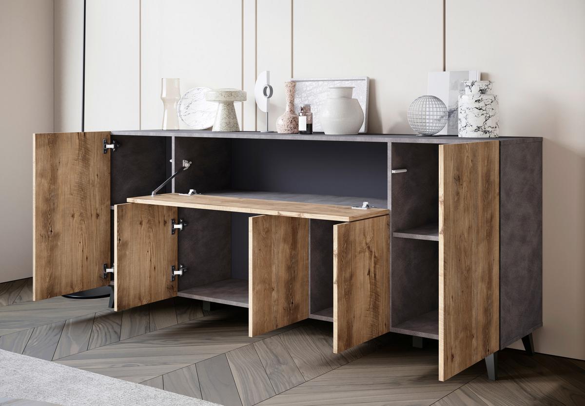 SIDEBOARD SIDEBOARD PHUKET 180 - Kastanieneichefarben/Anthrazit, Design, Holzwerkstoff/Kunststoff (180/76/37,5cm) - Livetastic