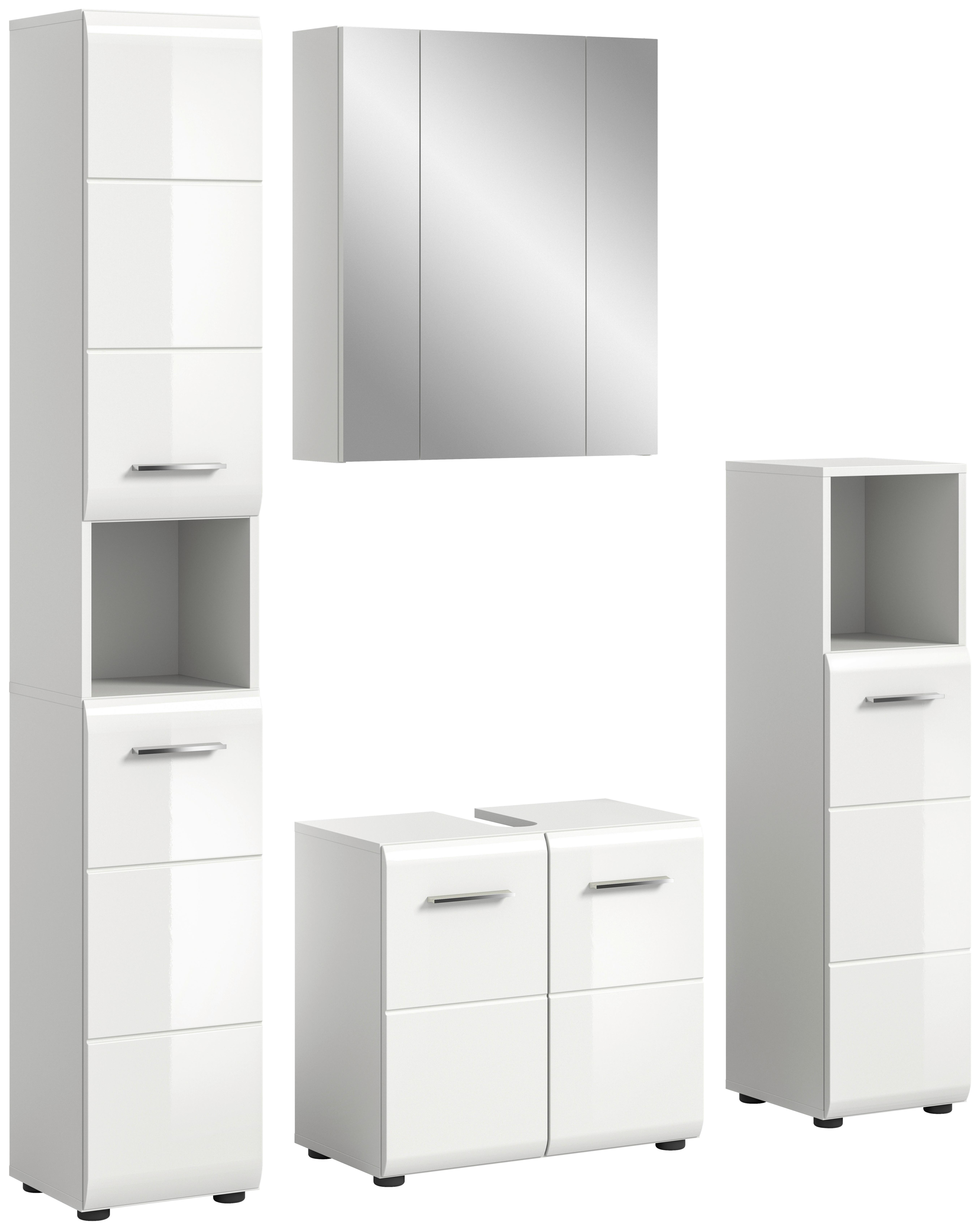 Badezimmer Ice 4-tlg. ca. 120 cm Weiß - Weiß Hochglanz/Silberfarben, MODERN, Holzwerkstoff/Kunststoff (120cm) - MID.YOU