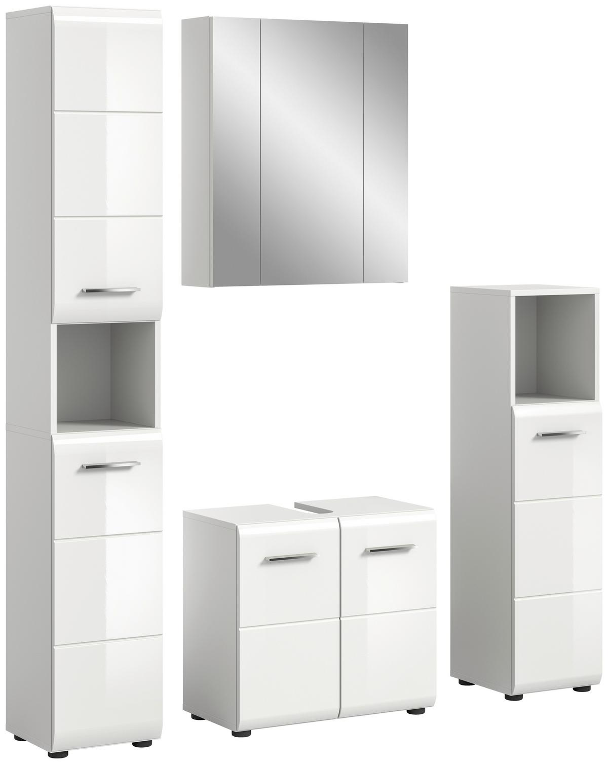 Badezimmer Ice 4-tlg. ca. 120 cm Weiß - Weiß Hochglanz/Silberfarben, MODERN, Holzwerkstoff/Kunststoff (120cm) - MID.YOU
