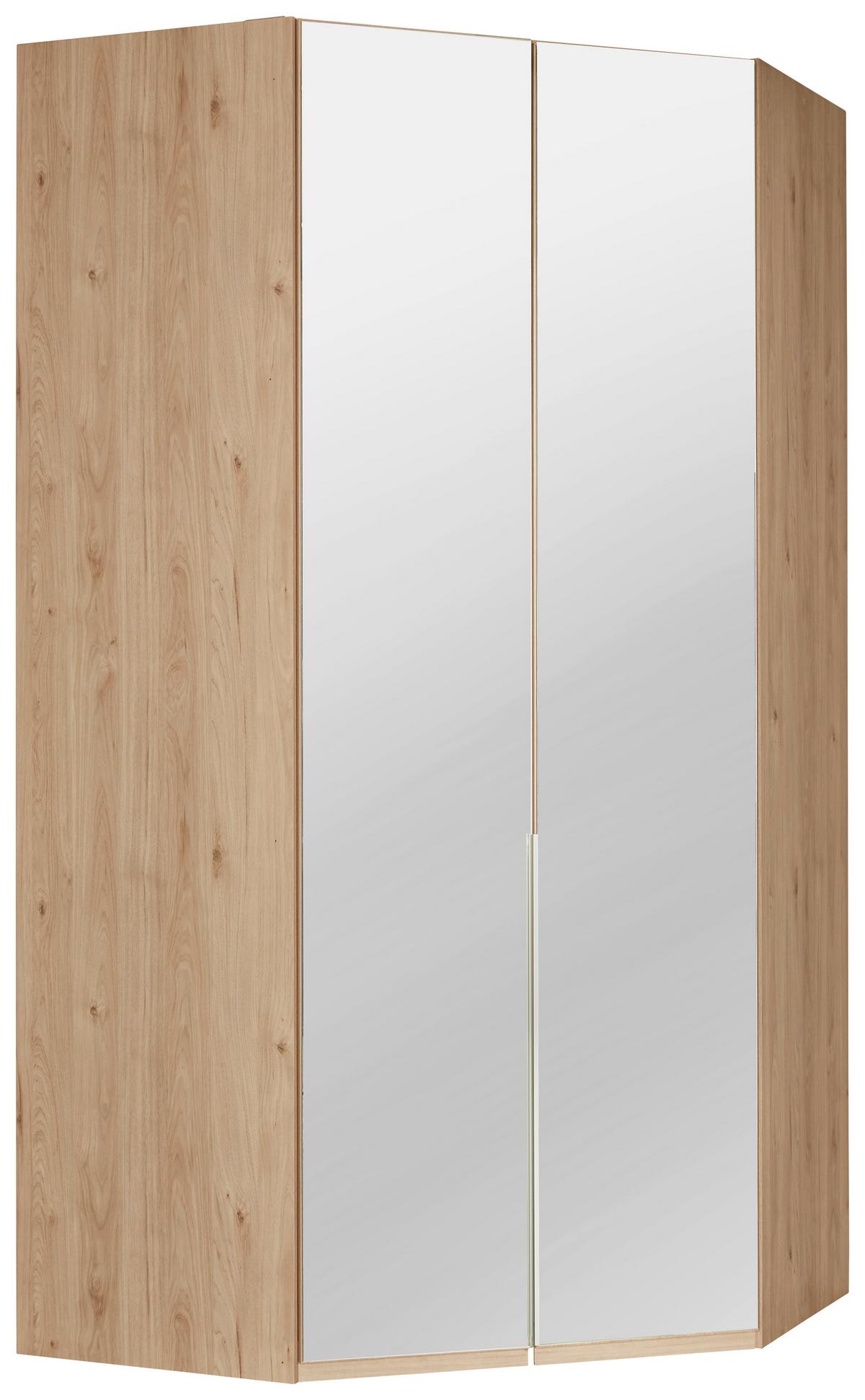 Eckkleiderschrank in Eichefarben mit Spiegel - Eichefarben/Alufarben, KONVENTIONELL, Holzwerkstoff/Metall (120/236/120cm) - Premium Living