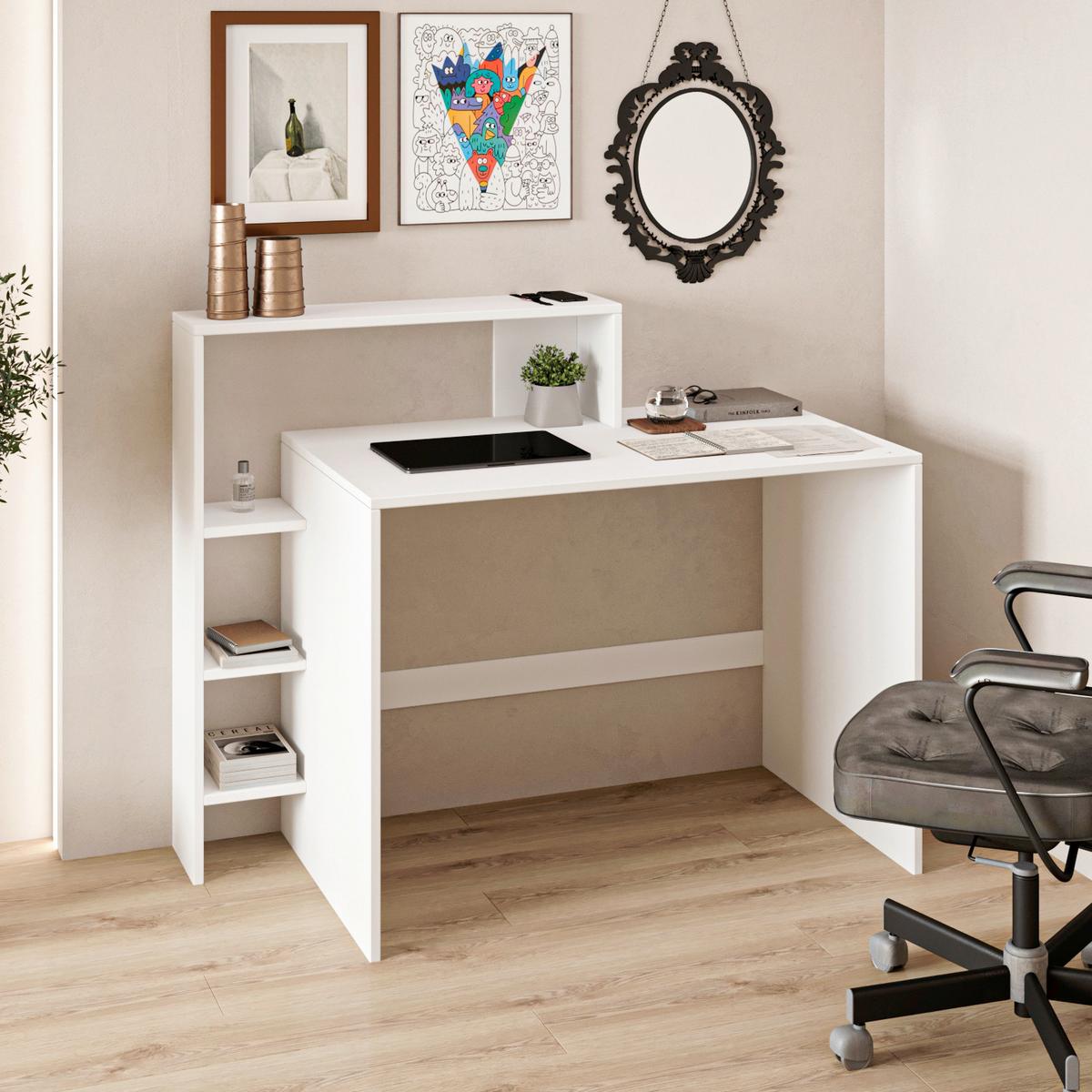 Schreibtischkombination Amber Weiß ca. 120x55x96cm - Weiß, Design, Holzwerkstoff (120/55/96cm) - Livetastic