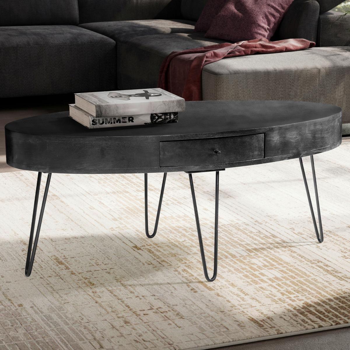 COUCHTISCH WL6.837 - Schwarz, Design, Holz/Metall (100/50/40cm) - MID.YOU
