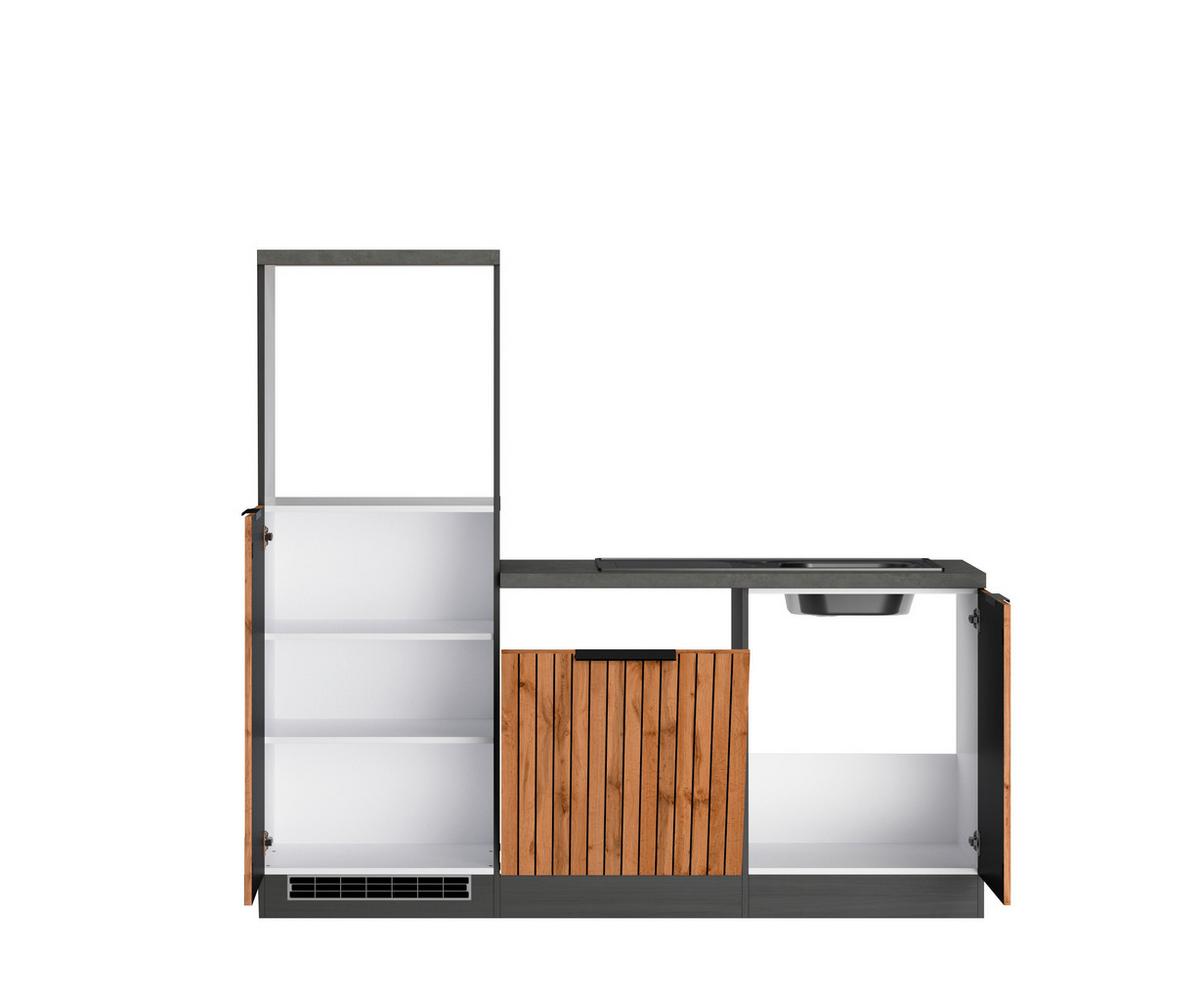 Eckküche Liverpool AT o. Geräte ca. 240x240cm Eiche - Schieferfarben/Eiche Wotan, Basics, Holzwerkstoff/Metall (240/240cm) - Held