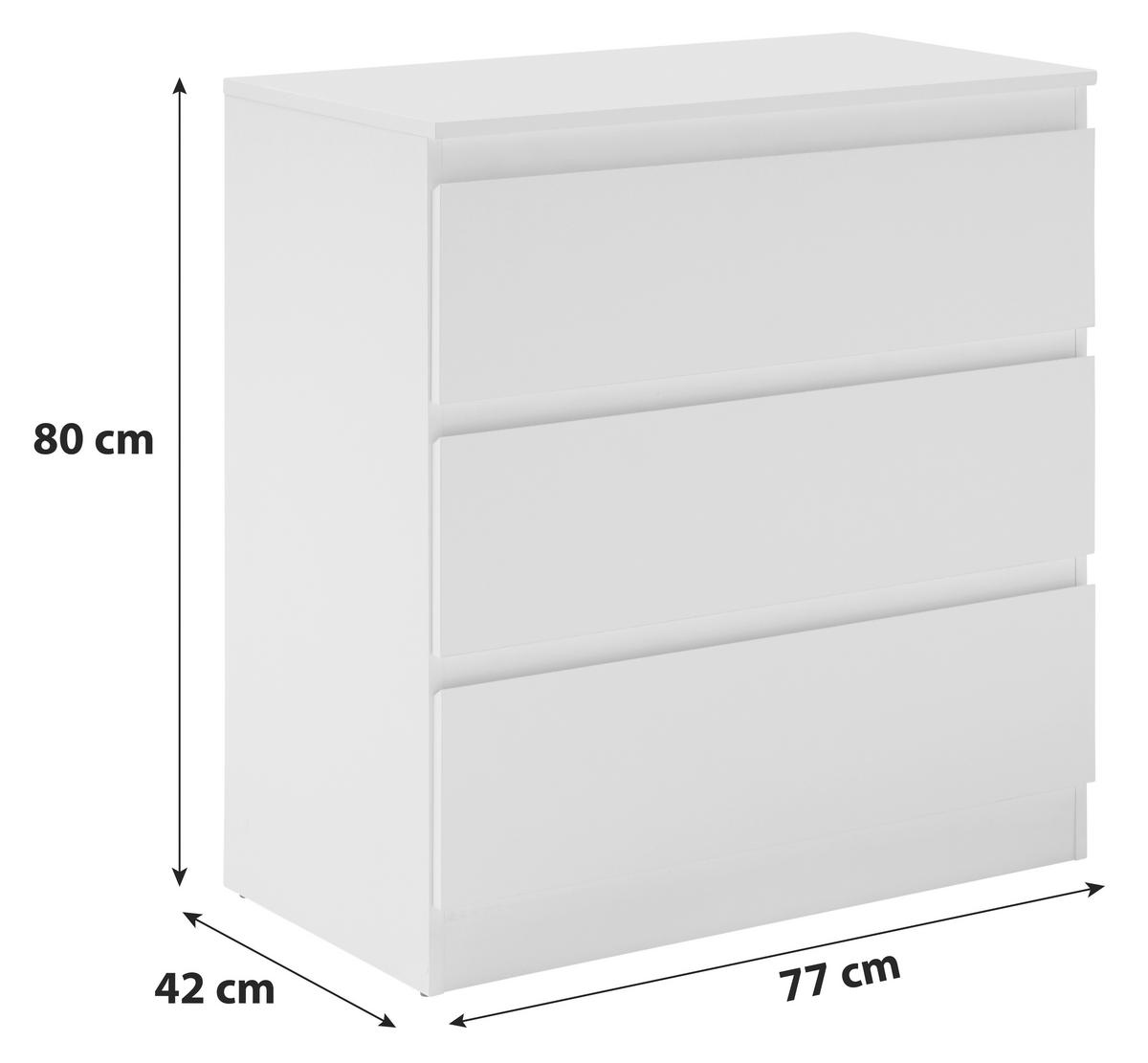 Kommode Mara Weiß - Silberfarben/Schwarz, KONVENTIONELL, Holzwerkstoff/Kunststoff (77/80/42cm) - Mömax
