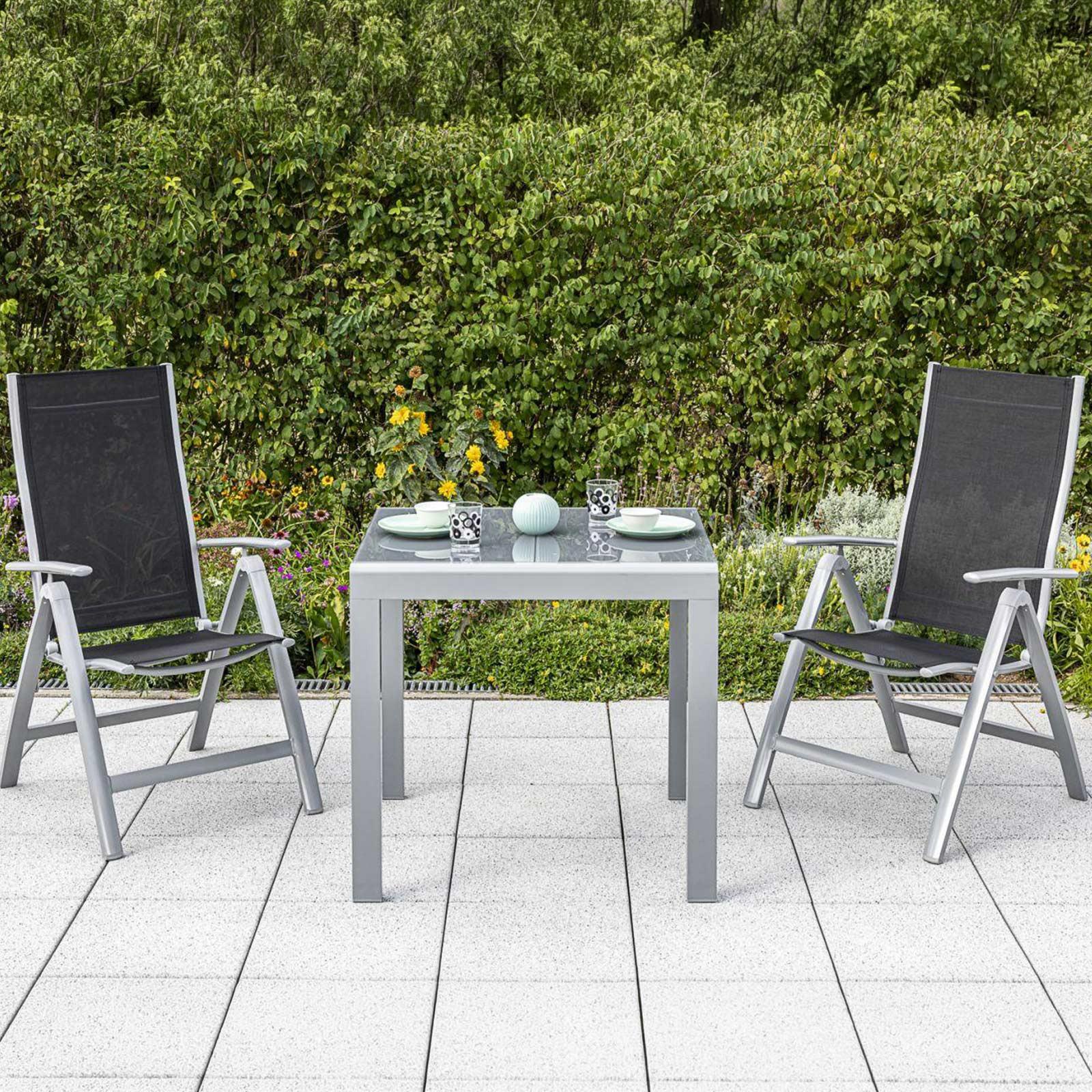 Gartenmöbel Set 3-tlg. Carrara Metall/Textil - Schwarz, ROMANTIK / LANDHAUS, Textil/Metall - Gardenson