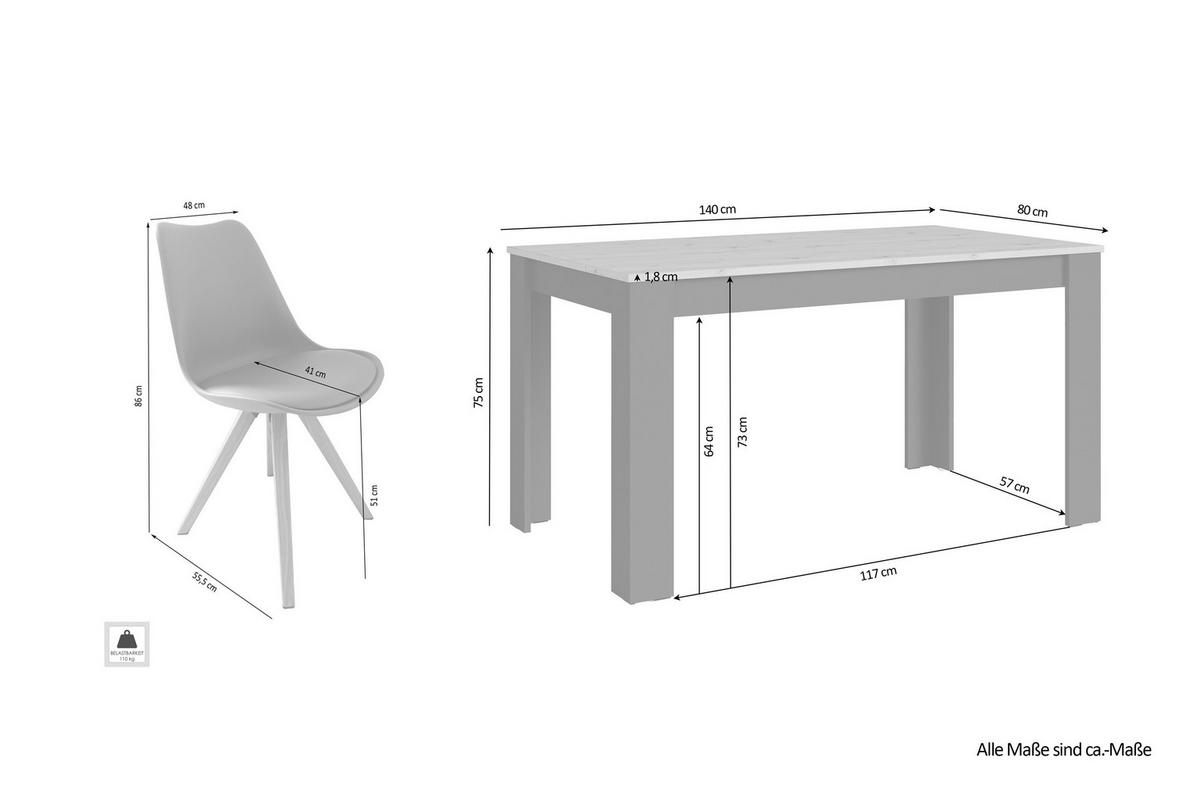 TISCHGRUPPE KIRA - Eichefarben/Weiß, MODERN, Holzwerkstoff/Textil - MID.YOU