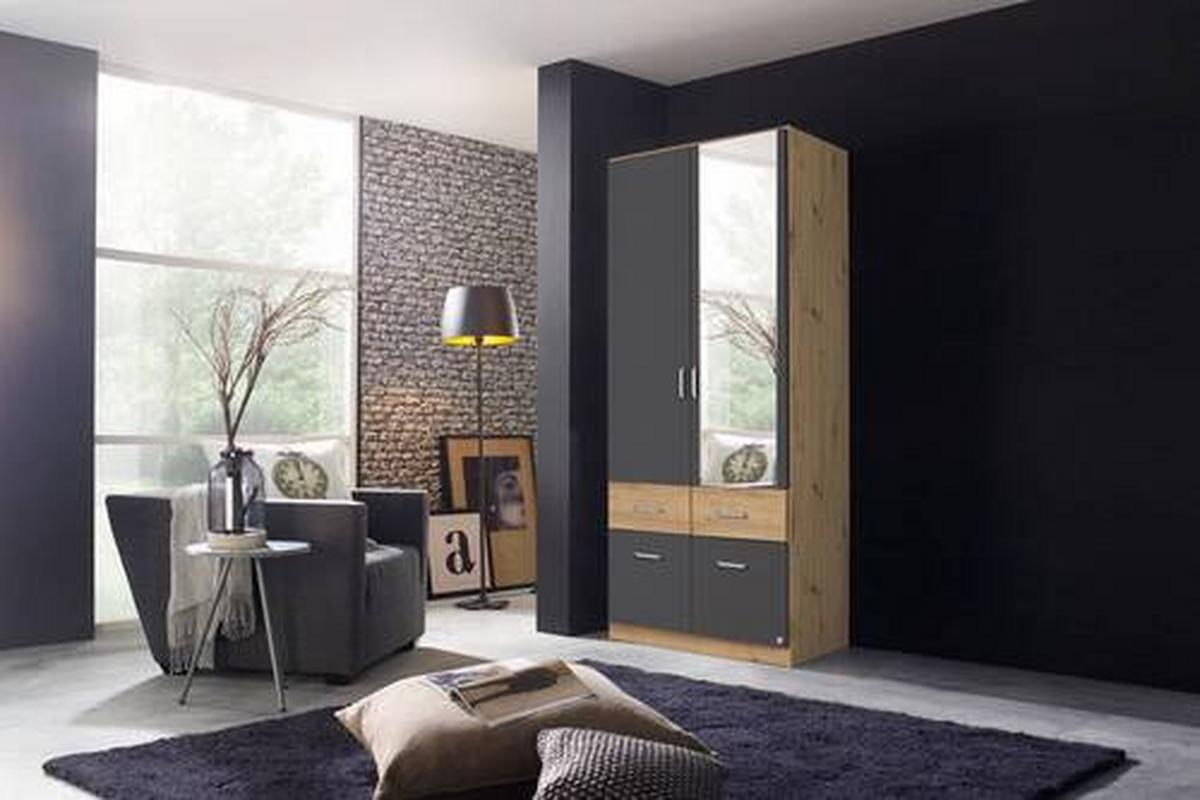 Drehtürenschrank Aalen Grau/Eiche Artisan - Alufarben/Eiche Artisan, Holzwerkstoff/Kunststoff (91/197/54cm) - Mömax
