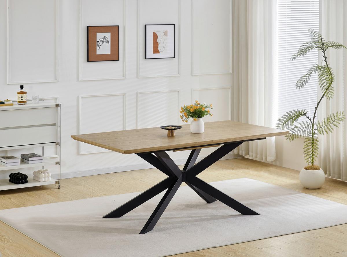 Raztegljiva Miza Kalmar, Barva Hrasta, Črna, 180-230x90 - črna/barve hrasta, Moderno, kovina/leseni material (180-230/90/76cm) - P & B