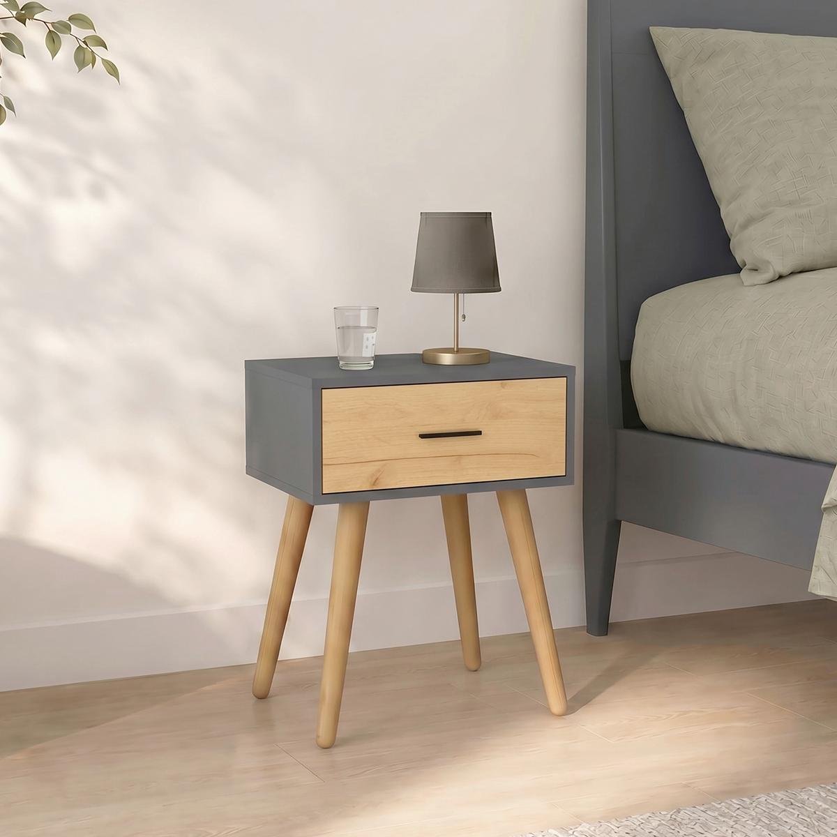 Nachttisch Singol "l" - Honigeiche/Anthrazit, Modern, Holzwerkstoff/Metall (45/56/30cm) - Livetastic