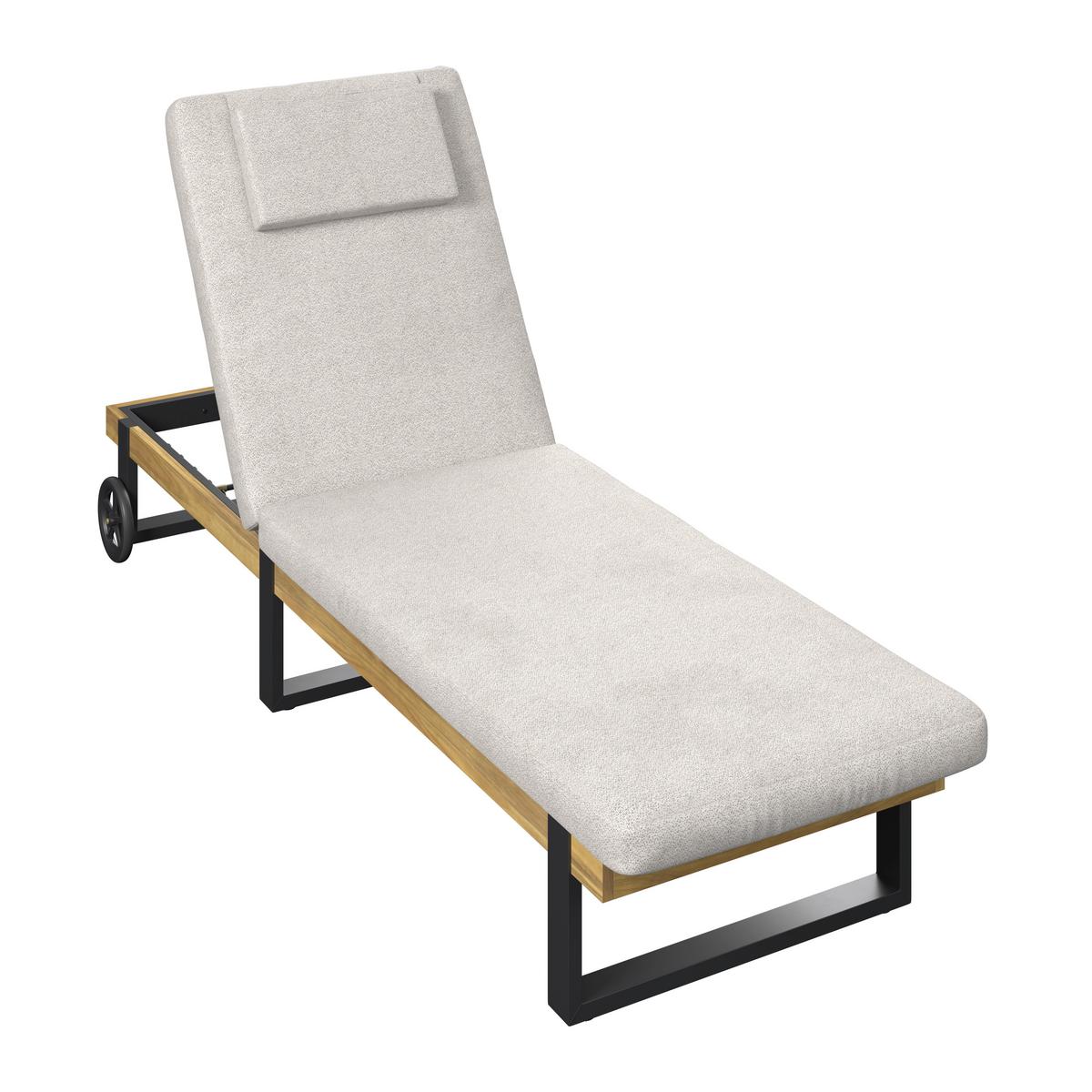 Șezlong Elenyi - crem/gri, Modern, lemn/metal (65/95/200cm) - Bessagi Garden