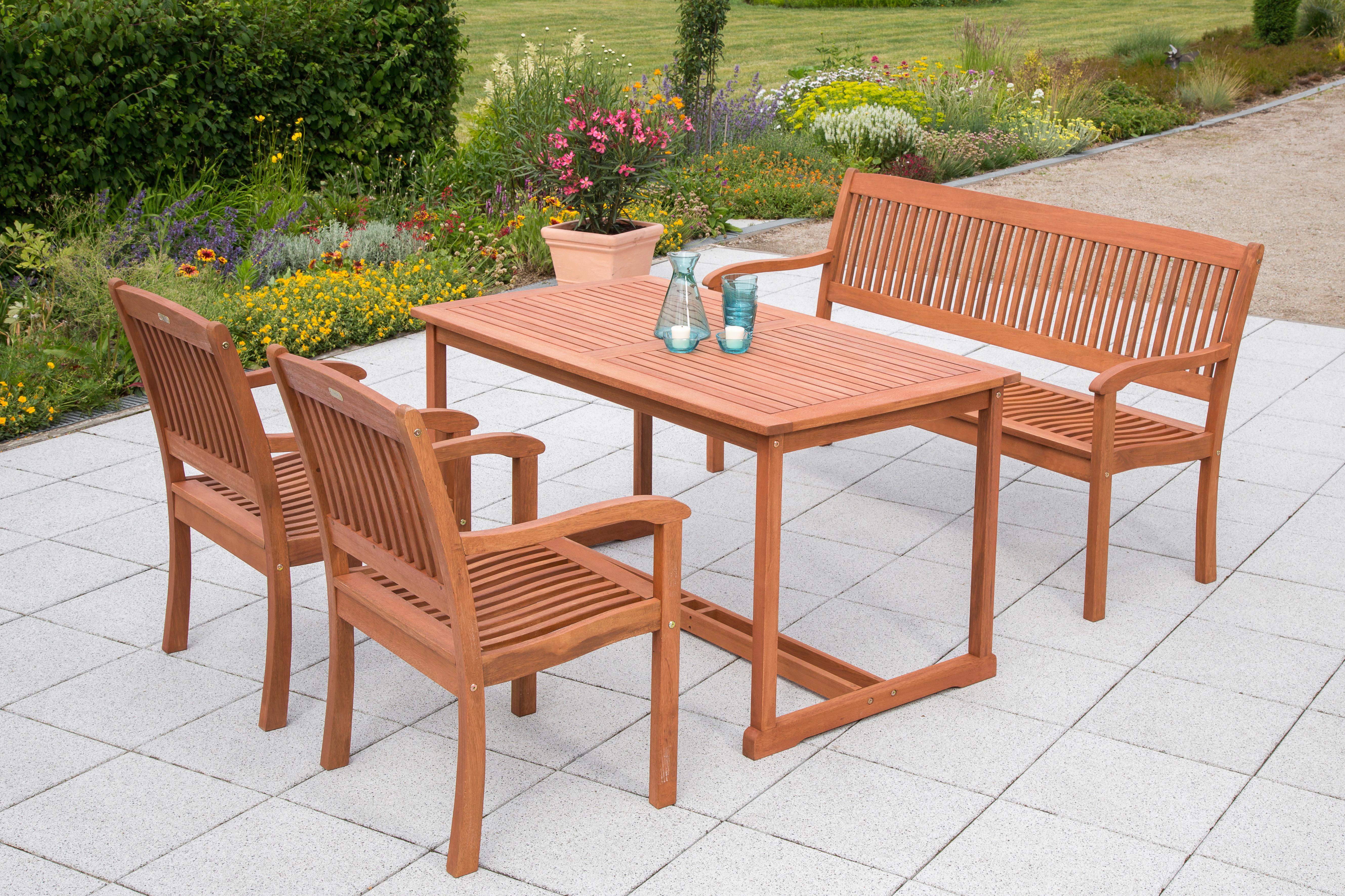 Gartenbank Echtholz 3-Sitzer Maracaibo mit Rückenlehne - Naturfarben, KONVENTIONELL, Holz (157/91/63,5cm) - Gardenson