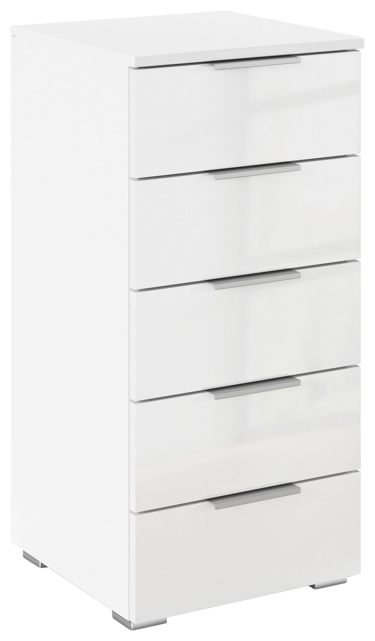 Noptiera MARS 5L-HG - alb/alb lucios intens, Basics, material pe bază de lemn (40/84/40cm) - Modern Living