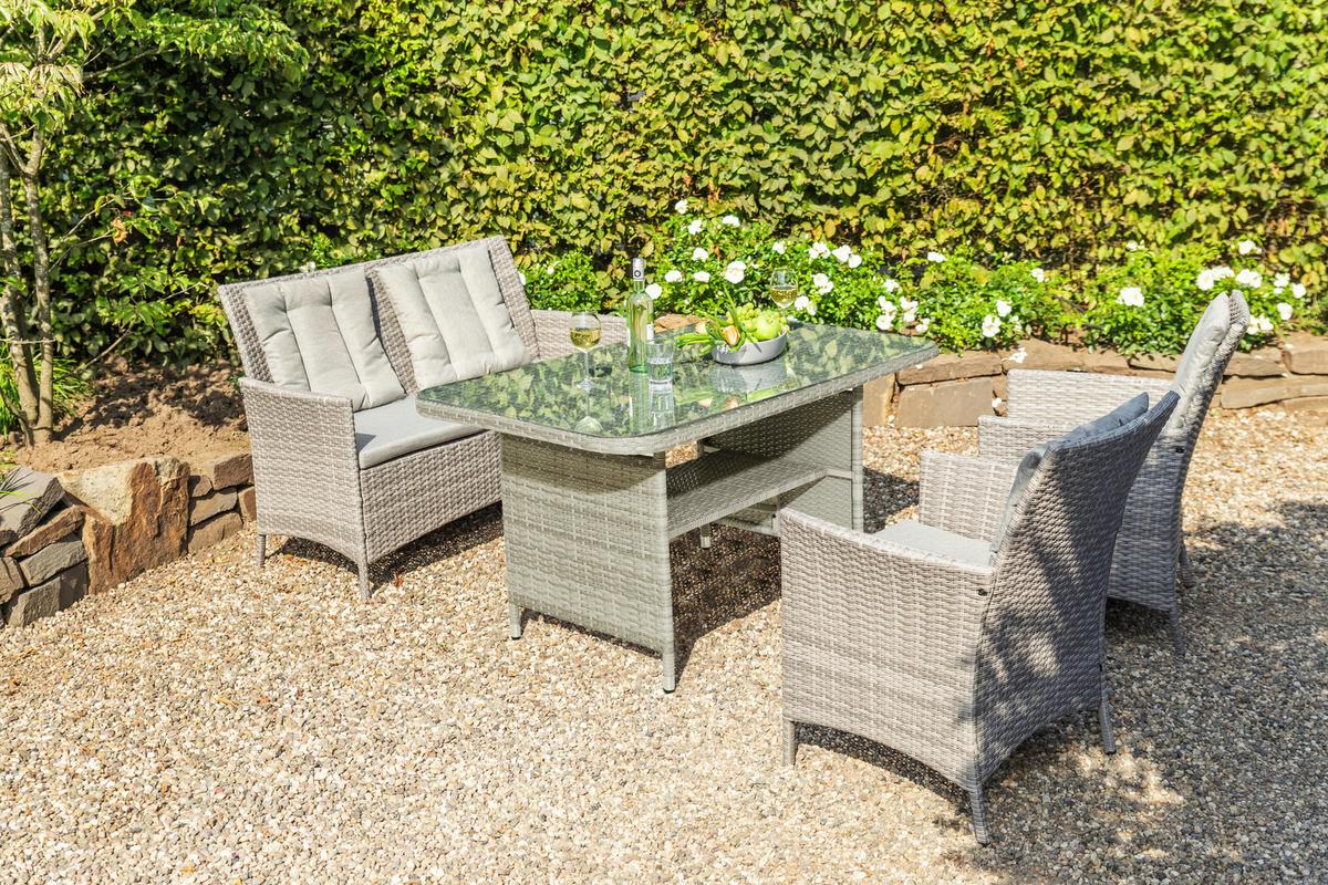 Loungegarnitur 4-tlg. Wien Kunststoffgeflecht mit Kissen - Beige/Grau, MODERN, Kunststoff/Textil (140/68/80cm) - Gardenson