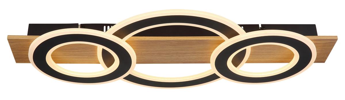 LED-DECKENLEUCHTE 48038-50 - Dunkelbraun/Opal, Natur, Kunststoff/Metall (73/35/7cm) - Globo