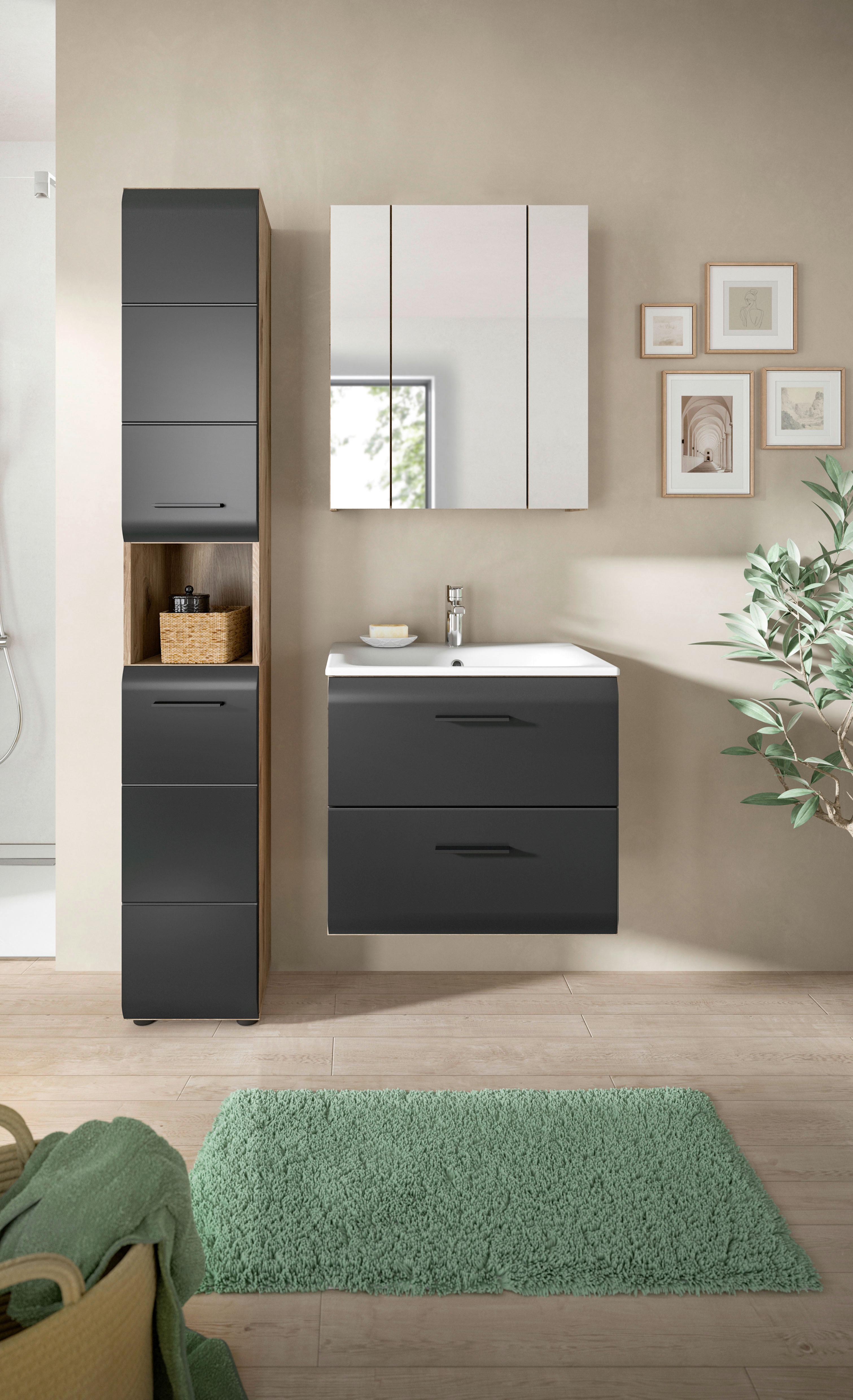 Kopalnica Ice, Črna, Barva Hrasta, 3-Delna - črna/bela, Basics, umetna masa/leseni material (90cm) - MID.YOU