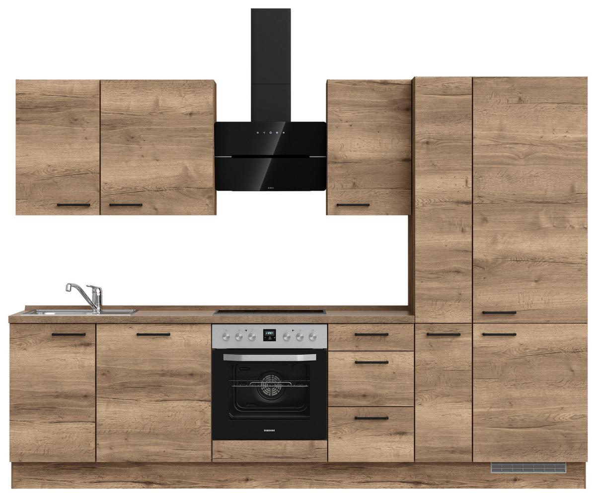 Küchenblock Structura High m. Geräten Eiche dunkel - Eiche dunkel/Schwarz, MODERN, Holzwerkstoff/Metall (300cm) - Nobilia