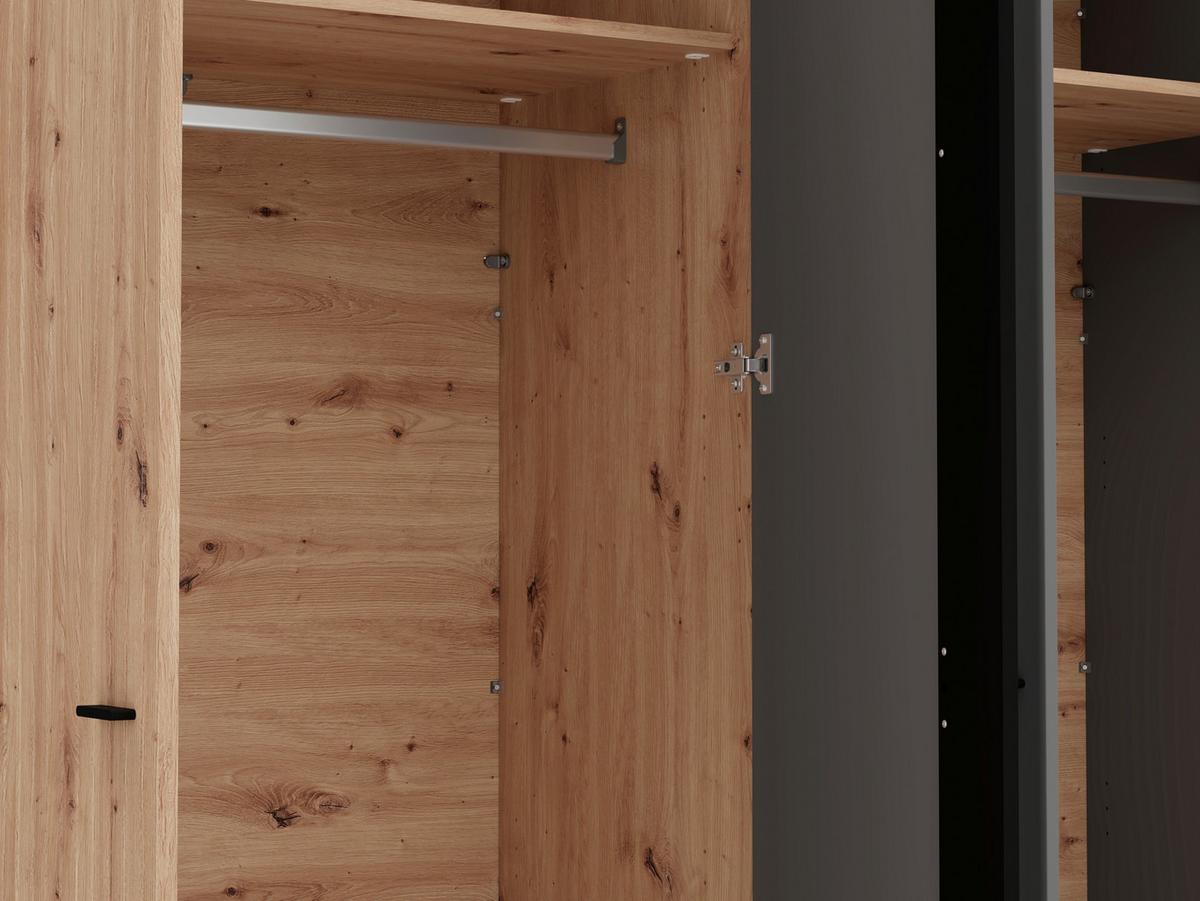 Ruhásszekrény Sinop - grafitszürke/fekete, Modern, faalapú anyag/üveg (179,5/210,5/56cm)