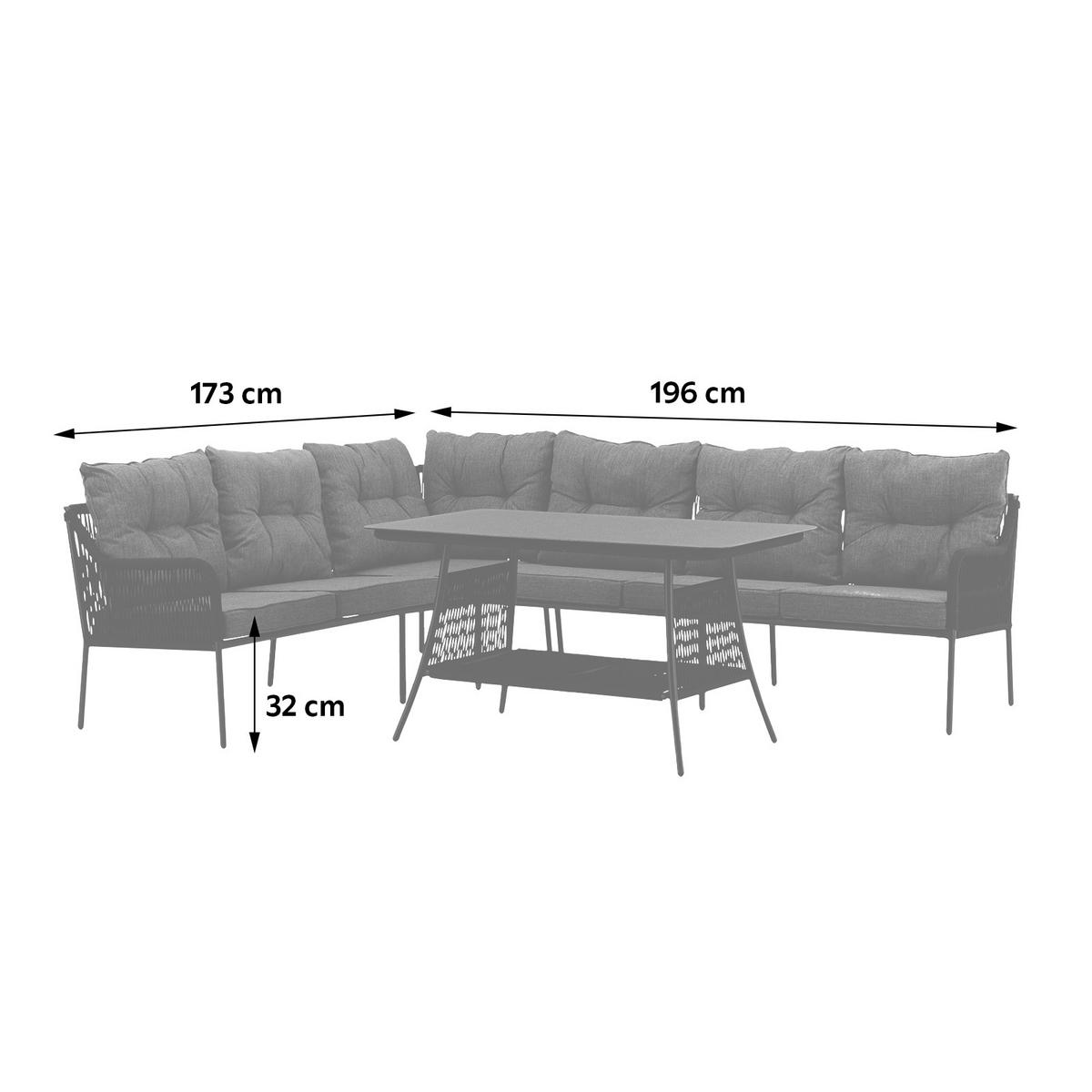 Dining-Loungeset Berlin ca. 173x196 cm Schwarz - Schwarz, KONVENTIONELL, Metall (173/196cm) - Gardenson
