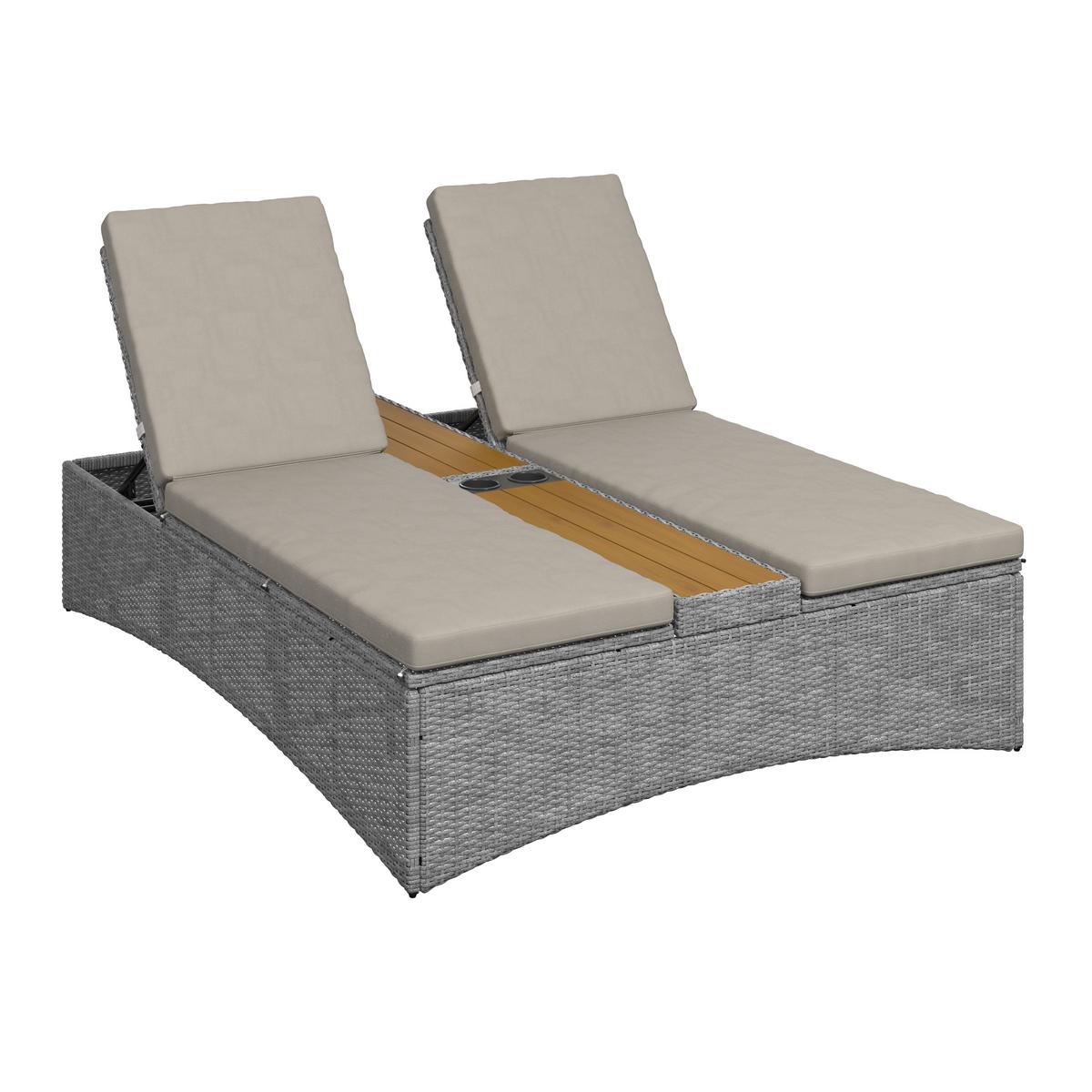 Gartenliege Monero Grau Holz/Metall/Kunststoff - Grau, MODERN, Holz/Kunststoff (203/155/150cm) - Bessagi Garden