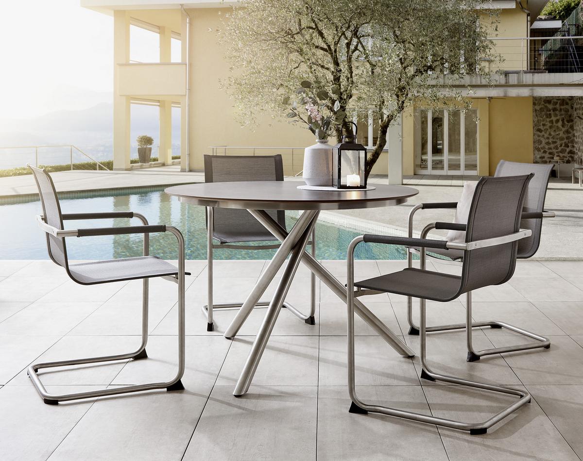 KRZESŁO OGRODOWE NA PŁOZIE PUNTA CANA II - kolor stalowy/ciemnoszary, Design, metal/tkanina (56/86/59cm) - Mömax
