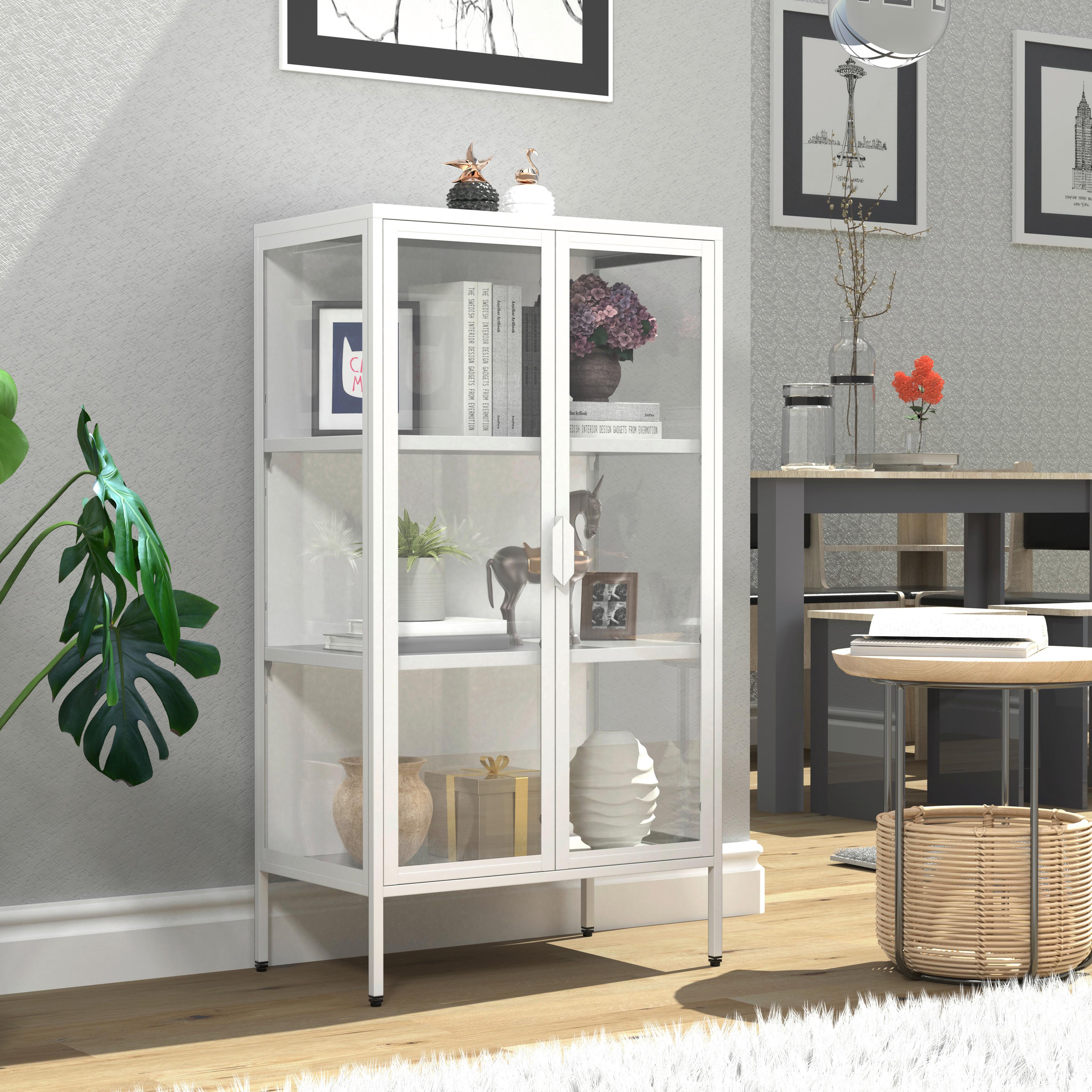 VITRINE FLOKA M - Weiss/Transparent, Design, Glas/Metall (60/110/35cm) - MID.YOU