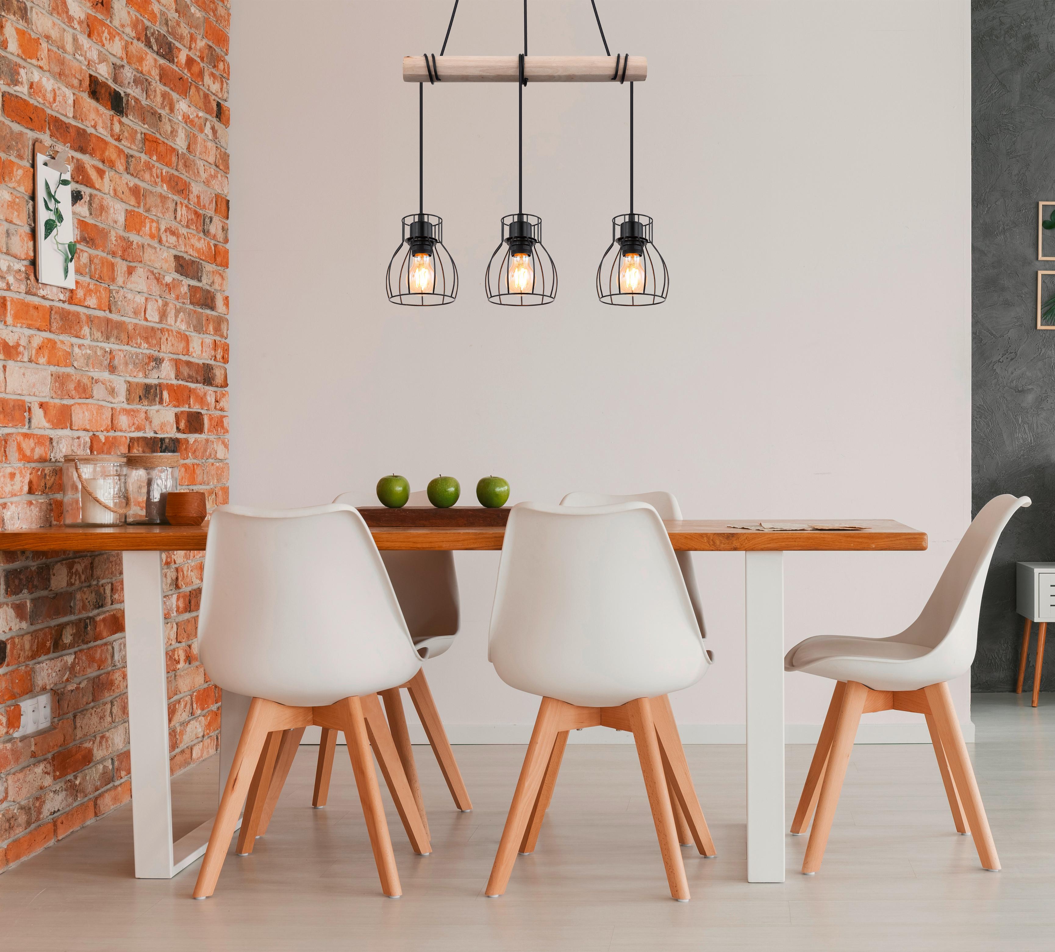 Hängeleuchte Mina max. 40 Watt - Schwarz/Naturfarben, KONVENTIONELL, Holz/Metall (50/14/140cm) - Globo
