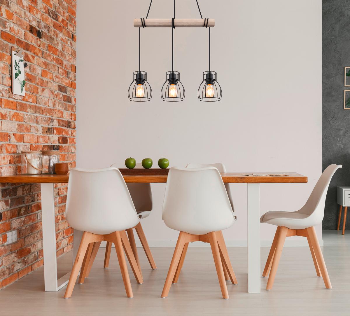 Hängeleuchte Mina max. 40 Watt - Schwarz/Naturfarben, KONVENTIONELL, Holz/Metall (50/14/140cm) - Globo