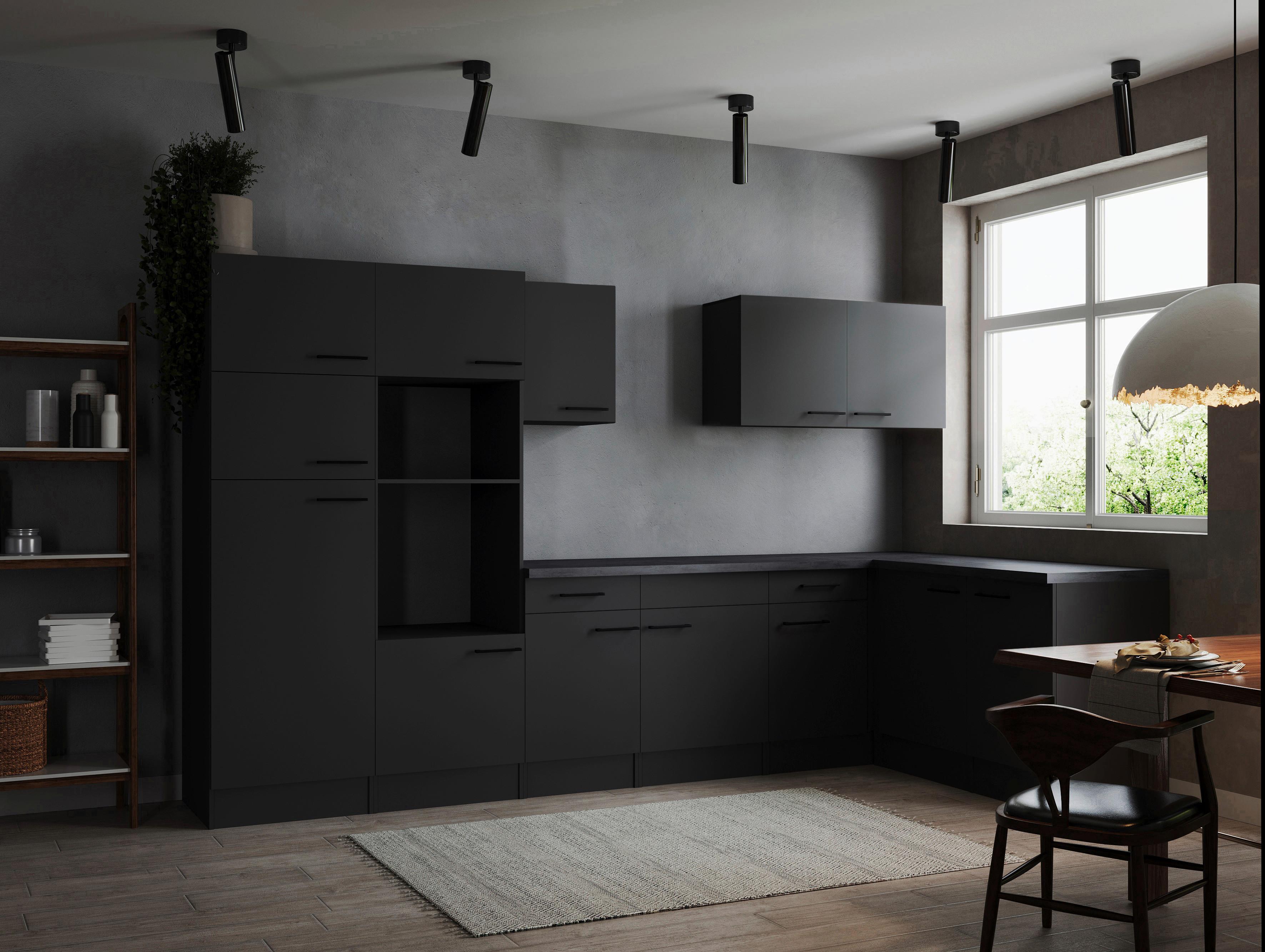 Kotna Kuhinja Brez Aparatov Oliver, 340x172cm - temno siva/črna, Design, kovina/leseni material (340/172cm) - Respekta