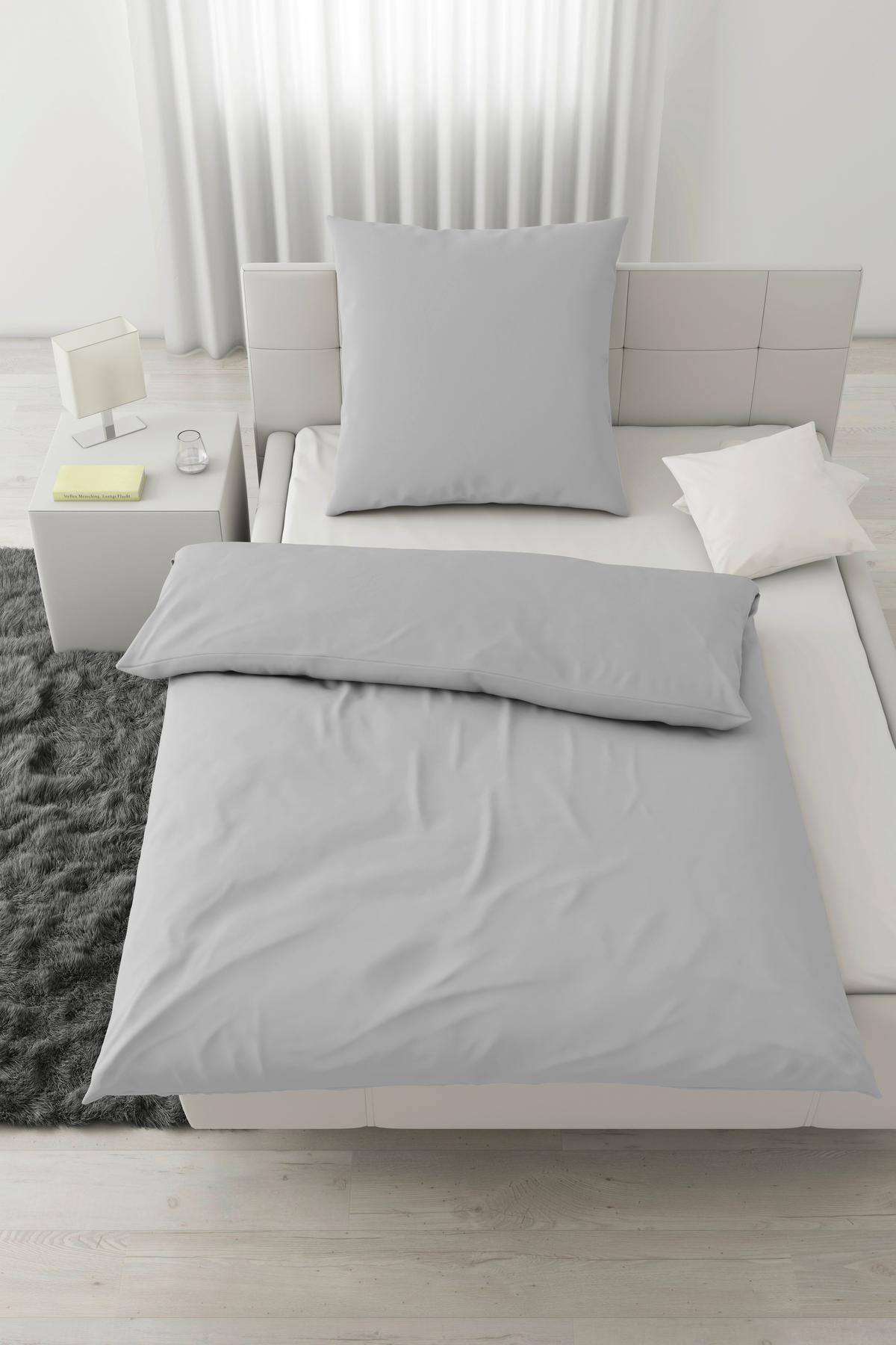 Bettwäsche Stone Washed Uni ca. 135x200cm - Hellgrau, ROMANTIK / LANDHAUS, Textil (135/200cm) - Modern Living