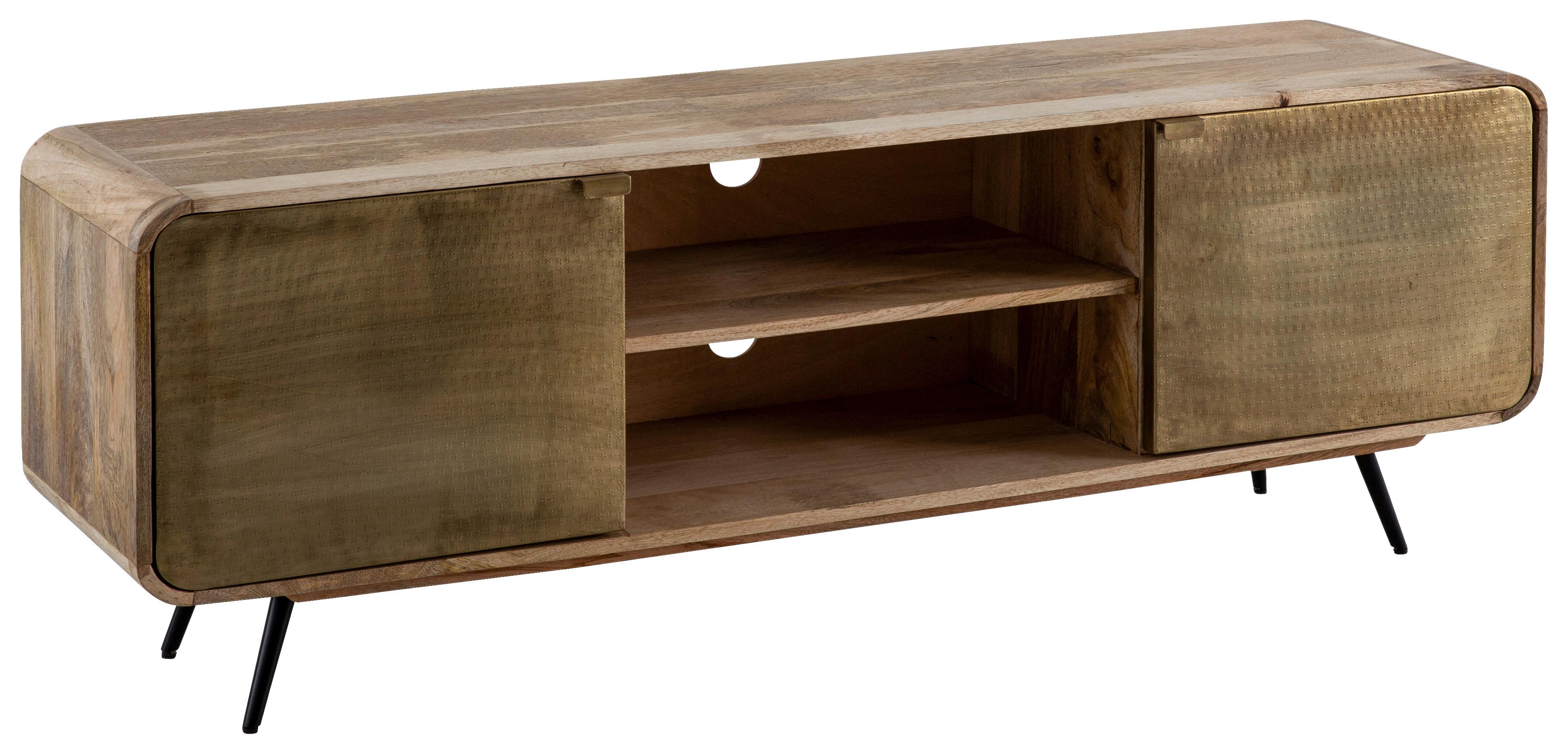 Nizka Omarica Mango, Pravi Les - zlate barve/črna, Design, kovina/les (160/55/41cm) - MID.YOU