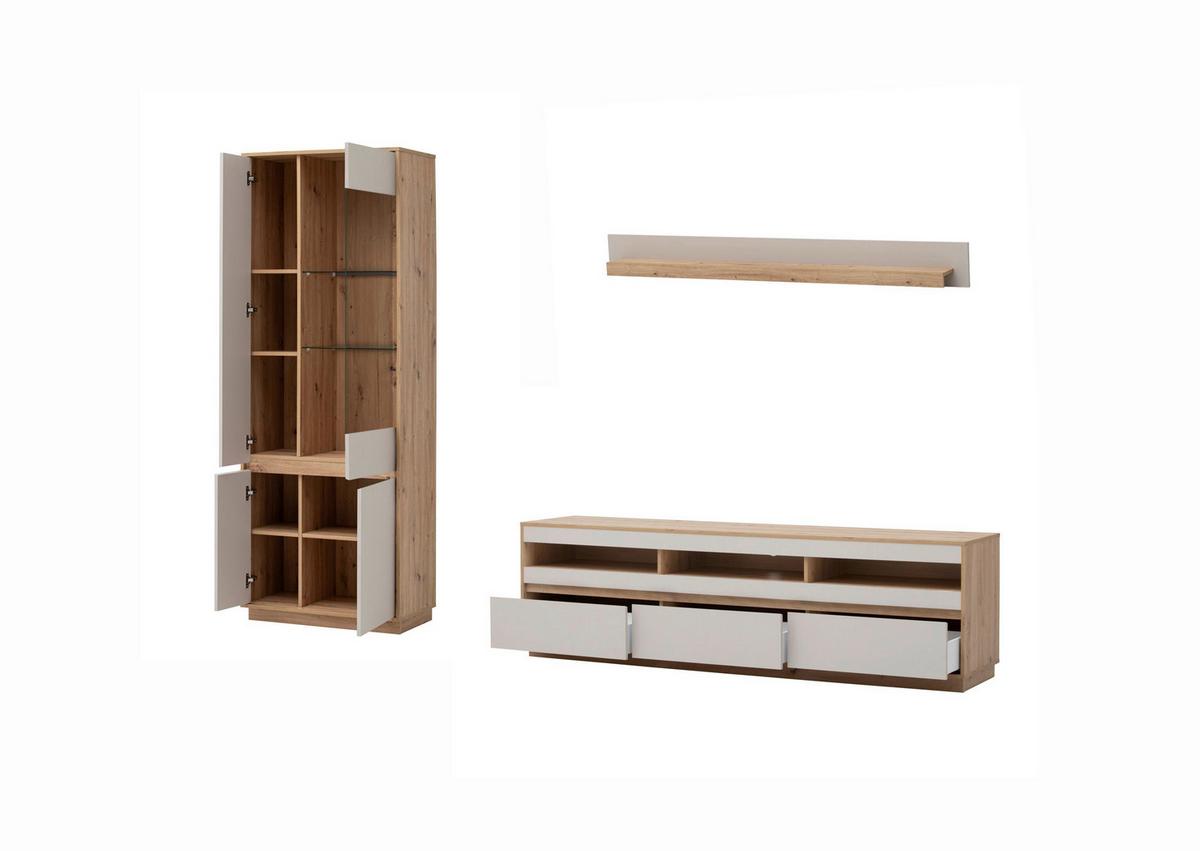 WOHNWAND SONORA - Kaschmir/Eiche Artisan, Design, Glas/Holzwerkstoff (292/205/40cm) - MID.YOU