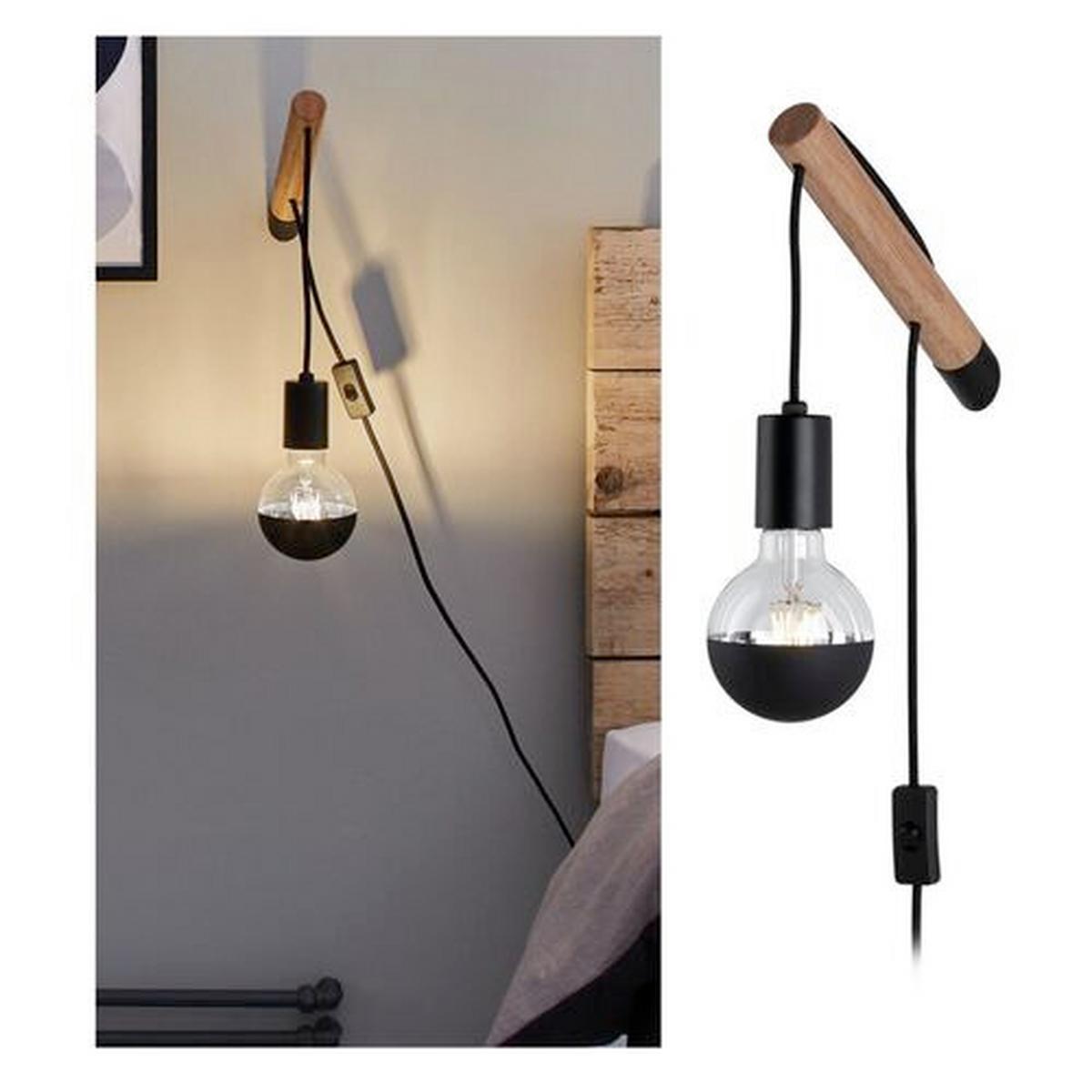 Wandleuchte Kian in Schwarz max. 40 Watt - Schwarz, LIFESTYLE, Holz/Metall (4,5/18,0cm) - Paulmann